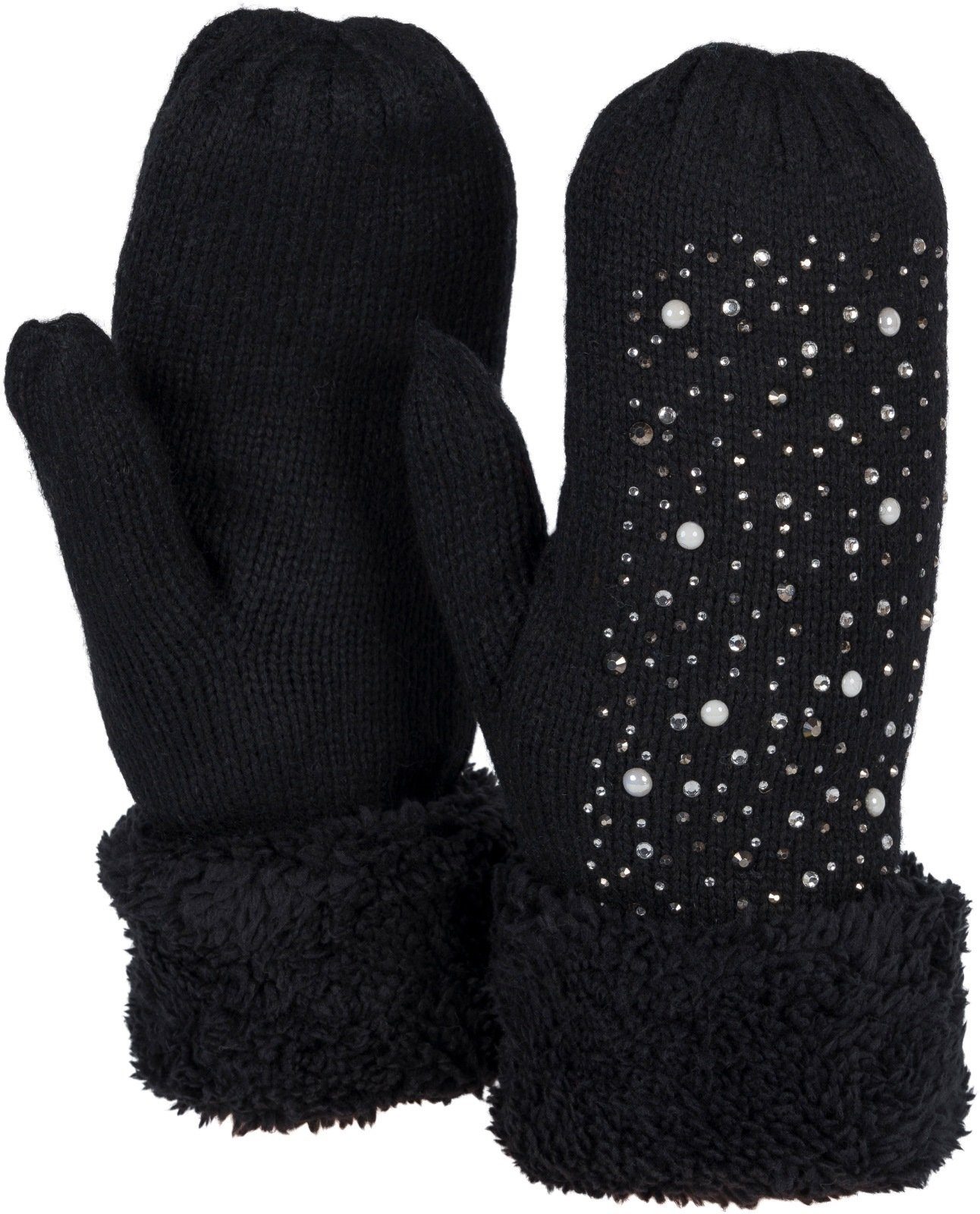 styleBREAKER Fäustlinge Strickhandschuhe Fäustlinge mit Strass und Perlen ( günstig online kaufen