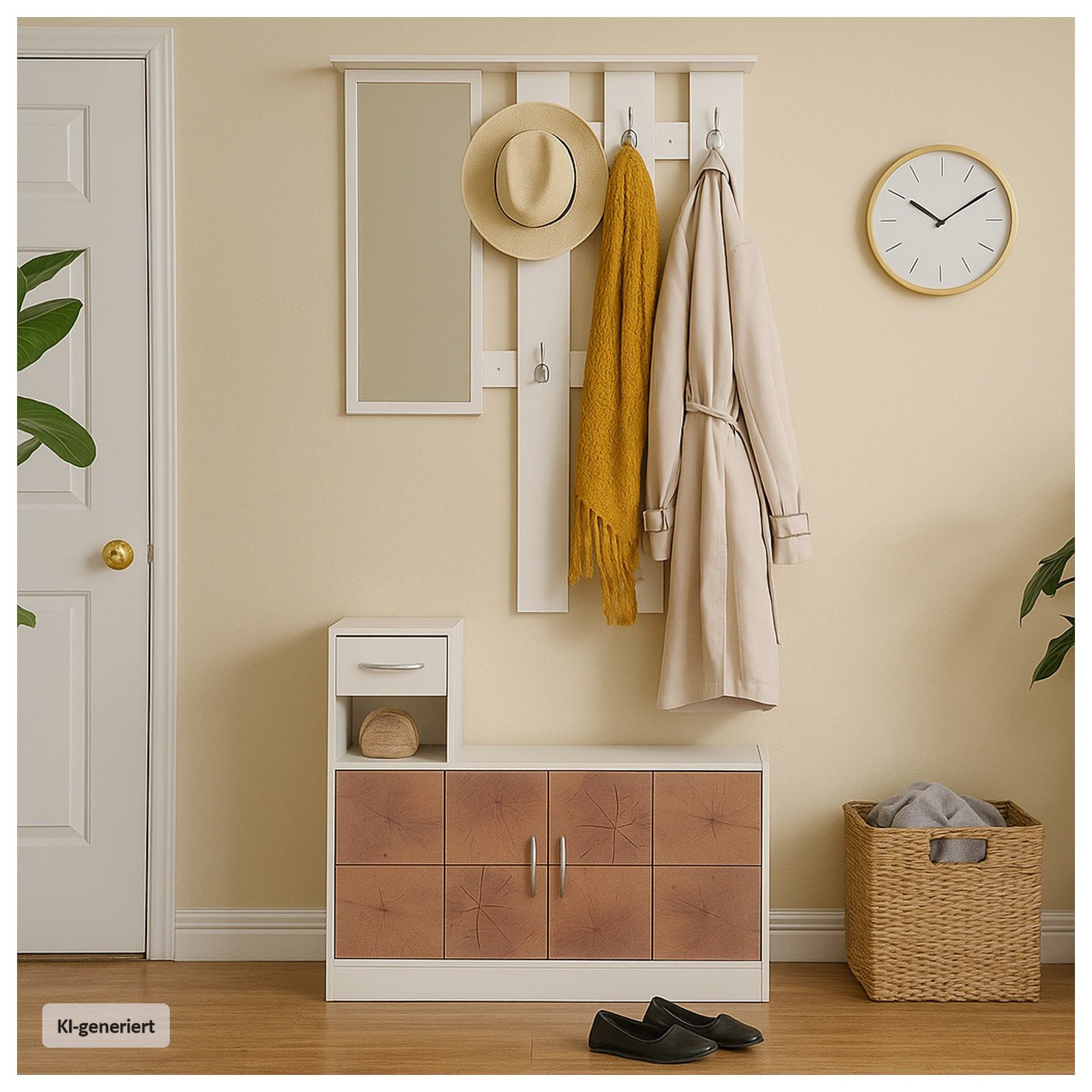 HTI-Living Garderobe Garderobenpaneel mit Spiegel und Schuhschrank Dana Weiß-Baumscheibe (Set, 2 St)