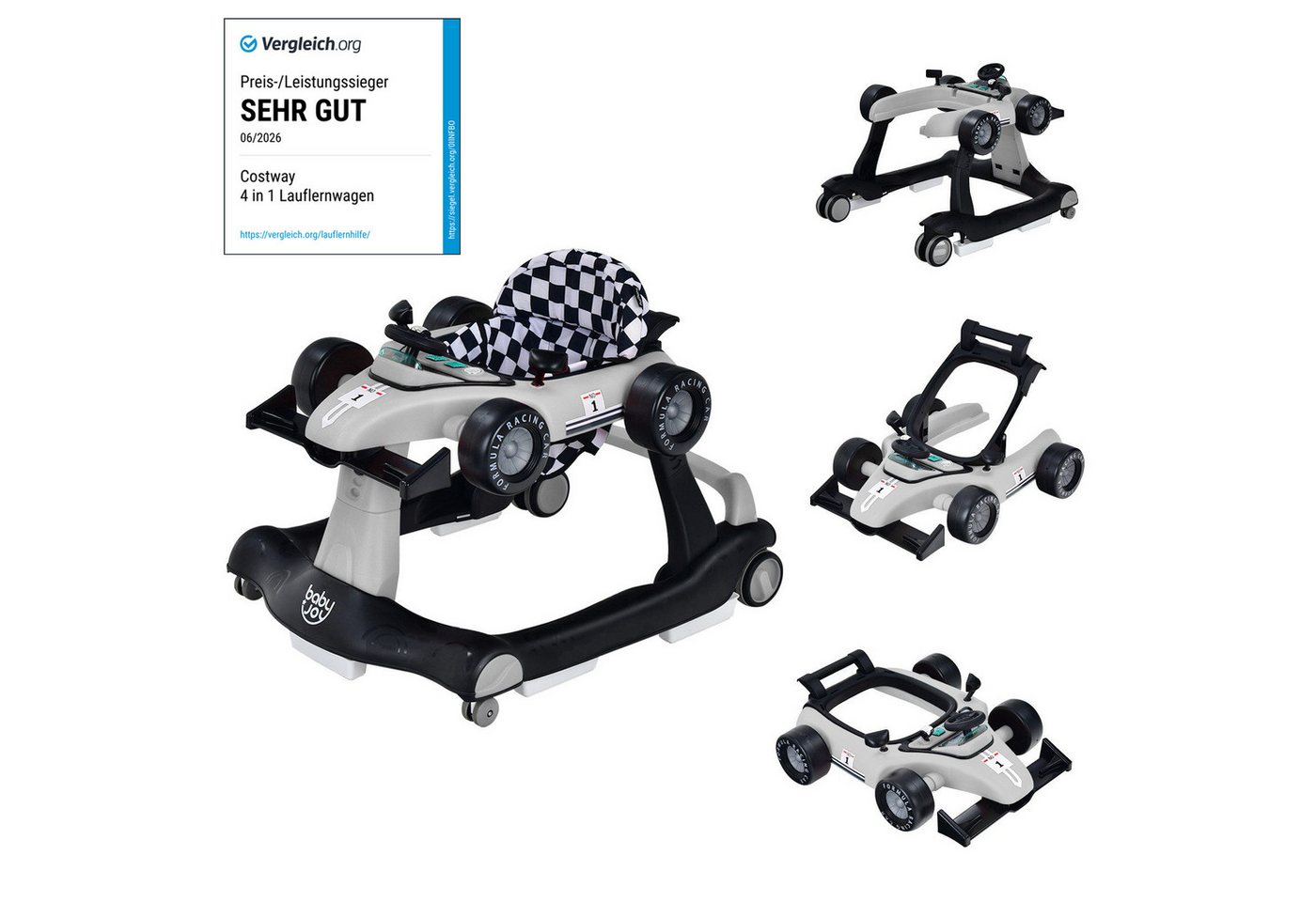 COSTWAY Lauflernhilfe 4 in 1 Lauflernwagen, mit Musik, Licht, ab 6 Monaten