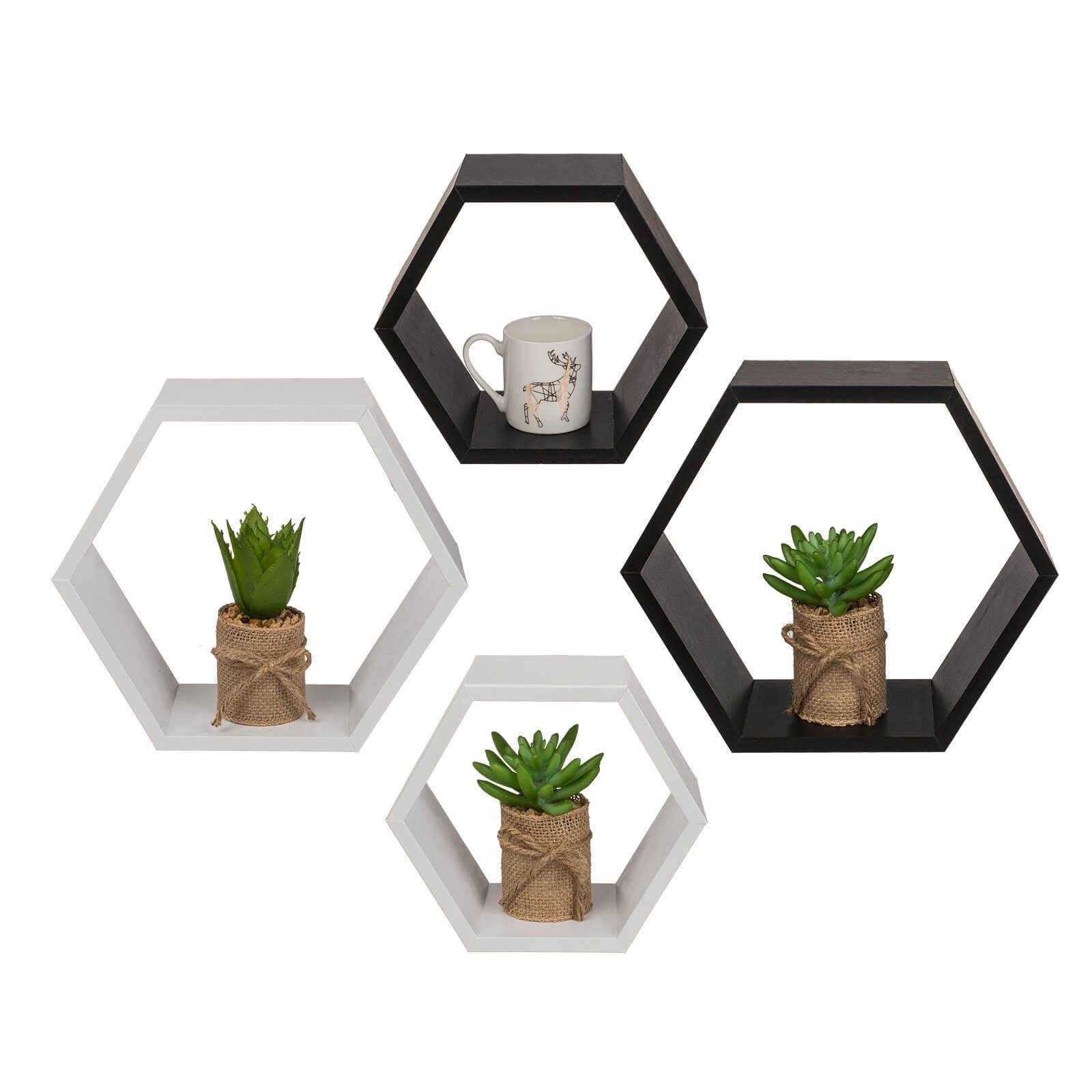 Out of the Blue Deko-Wandregal 4er Set Holz Wandregal 6-eckig Dekoregal sch günstig online kaufen