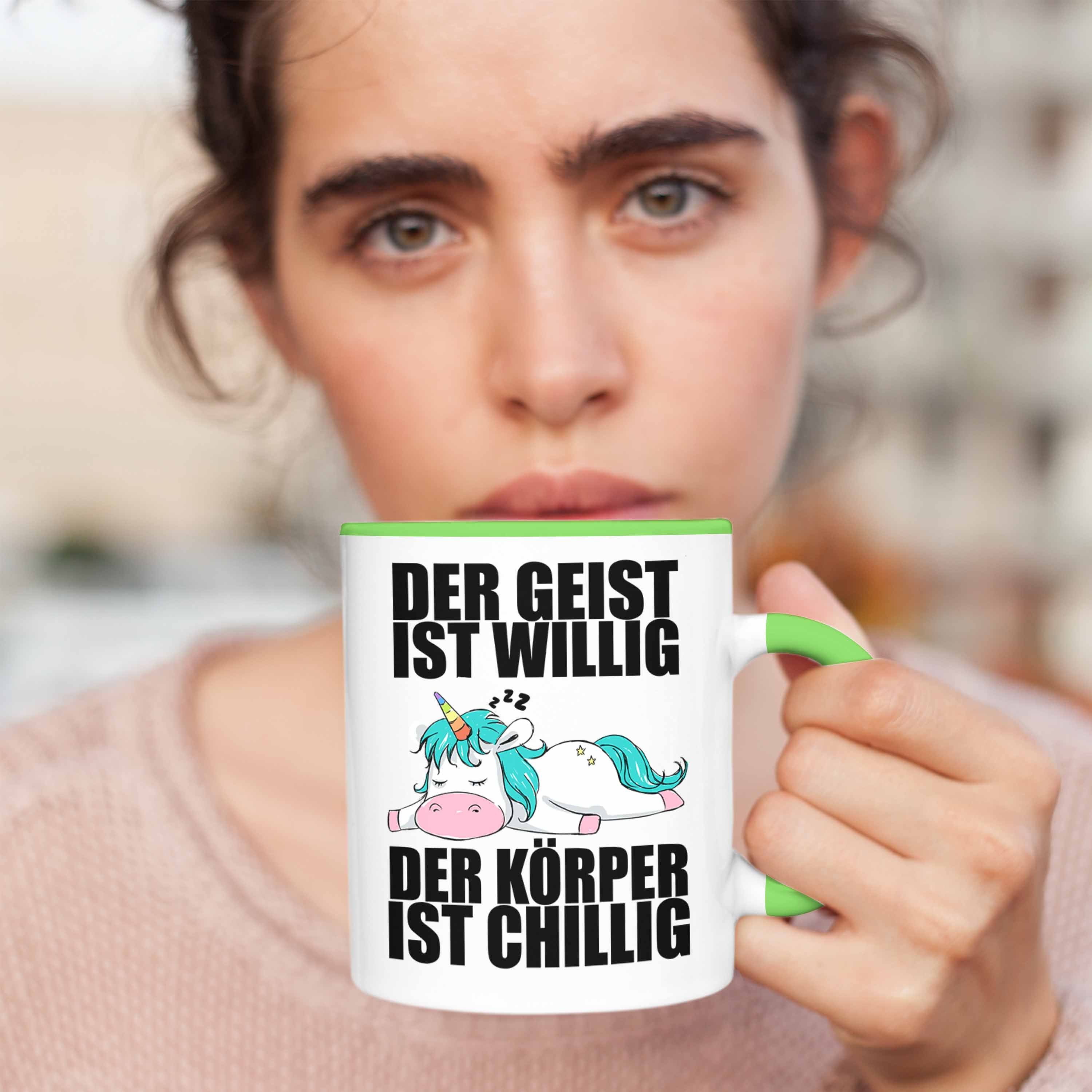 Trendation Tasse Trendation - Tasse Geschenk Einhorn Grün Arbeitskollge Mitarbeiterin Spruch Lustiger Einhorn