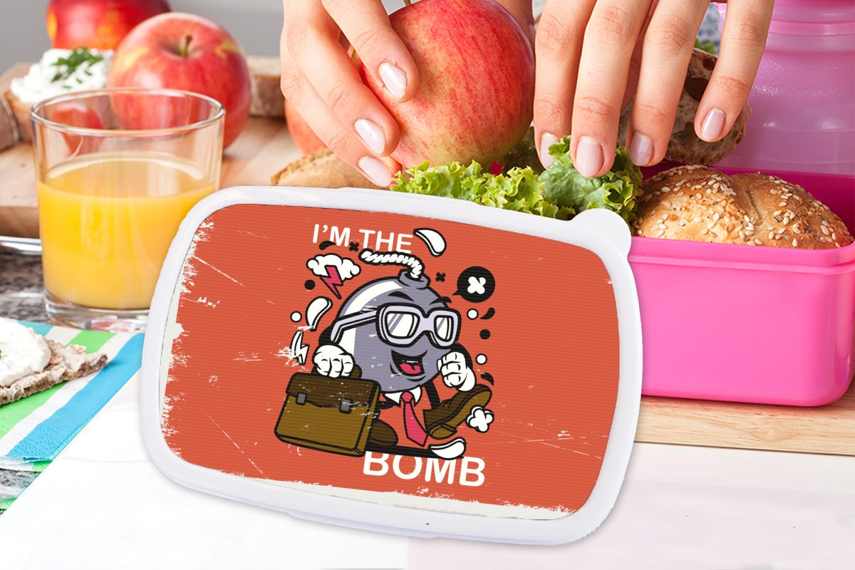 Vintage Erwachsene, - MuchoWow für Kinder, Koffer, - Kunststoff Brotdose rosa Brotbox Lunchbox Snackbox, Kunststoff, Mädchen, Bombe (2-tlg),