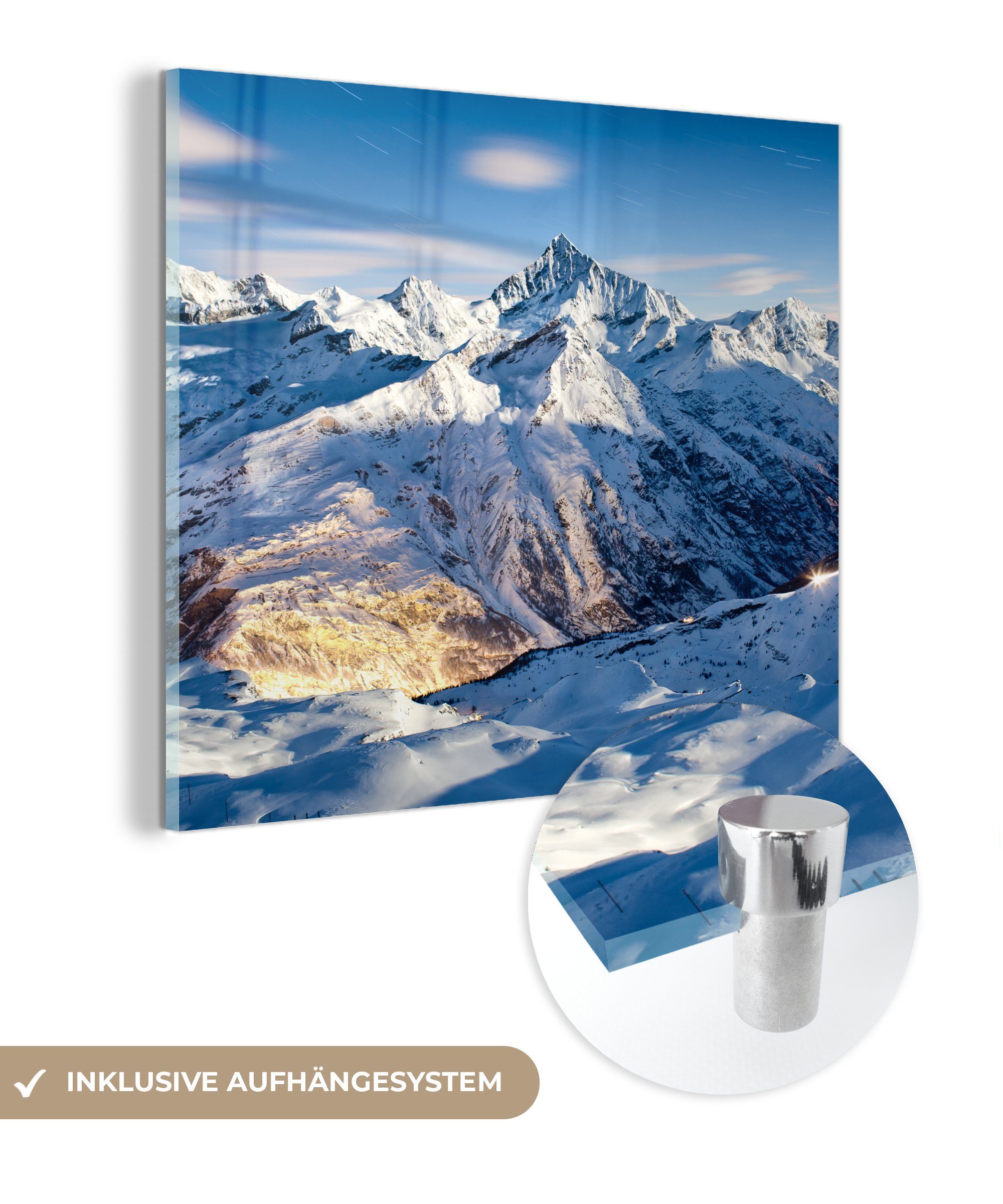 MuchoWow Acrylglasbild Schweizer Alpen im Winter, (1 St), Glasbilder - Bilder auf Glas Wandbild - Foto auf Glas - Wanddekoration