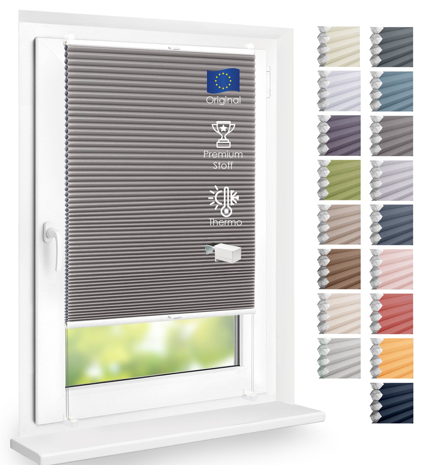 DomDeco Wabenplissee Thermo Plissee ohne Bohren - Hitzeschutz, Verdunkelung, verspannt, abdunkelnd, Klemmfix, stufenlos, kälteschutz, modernes Fensterplissee
