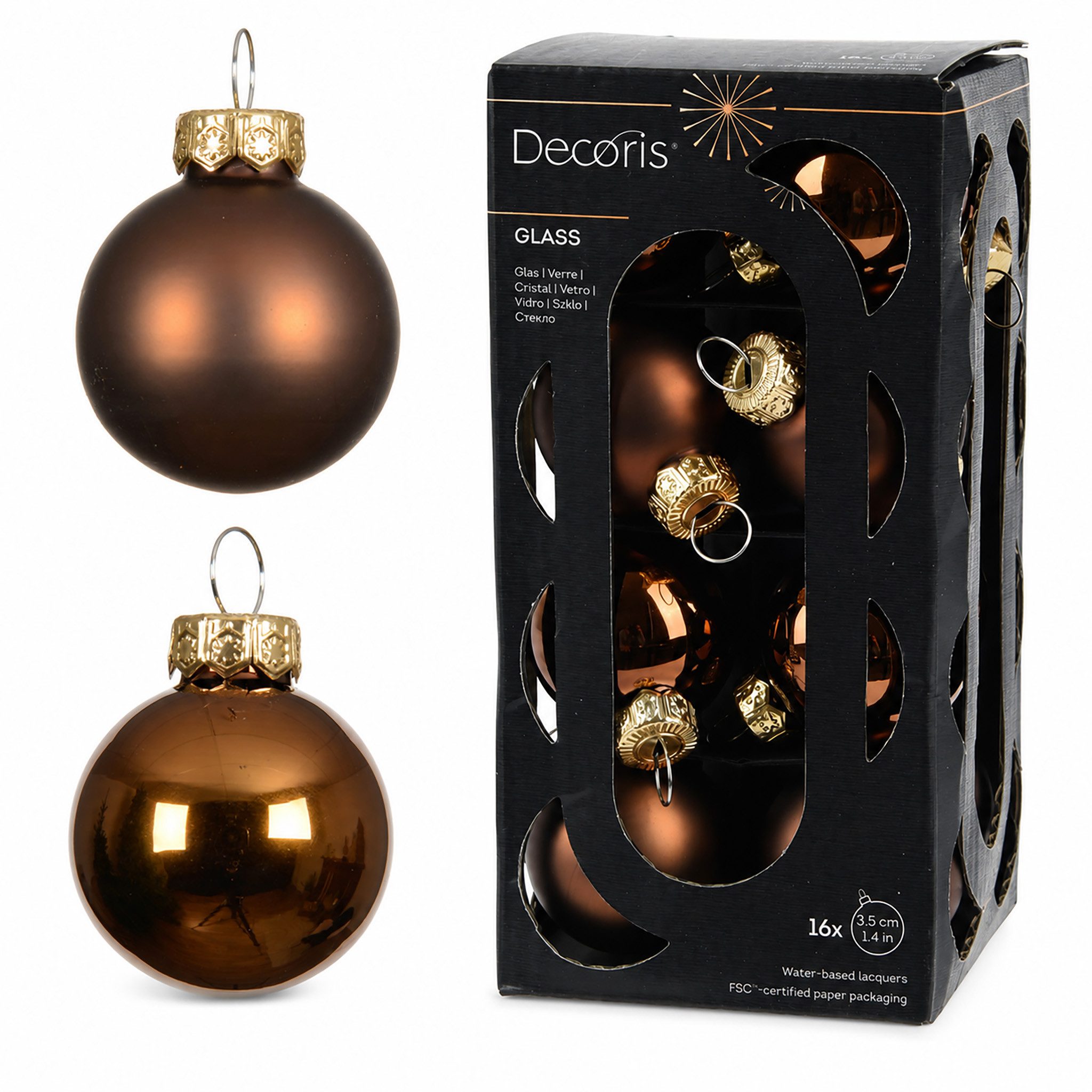 Kaemingk Weihnachtsbaumkugel, Weihnachtskugeln Glas 3,5cm 16 Stück - Espressobraun