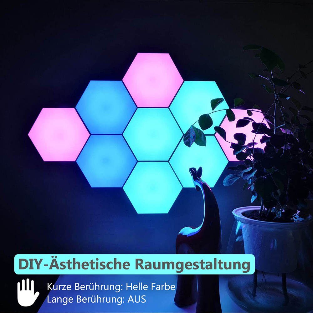 Panel LED Gaming Beleuchtung,LED Lichtfarben Wandleuchte, Touch-Steuerung, Wandleuchte Deko RGB+3 Panels, Fernbedienung, LED MUPOO 1/3/6/10 RGB Wandleuchte,Gaming