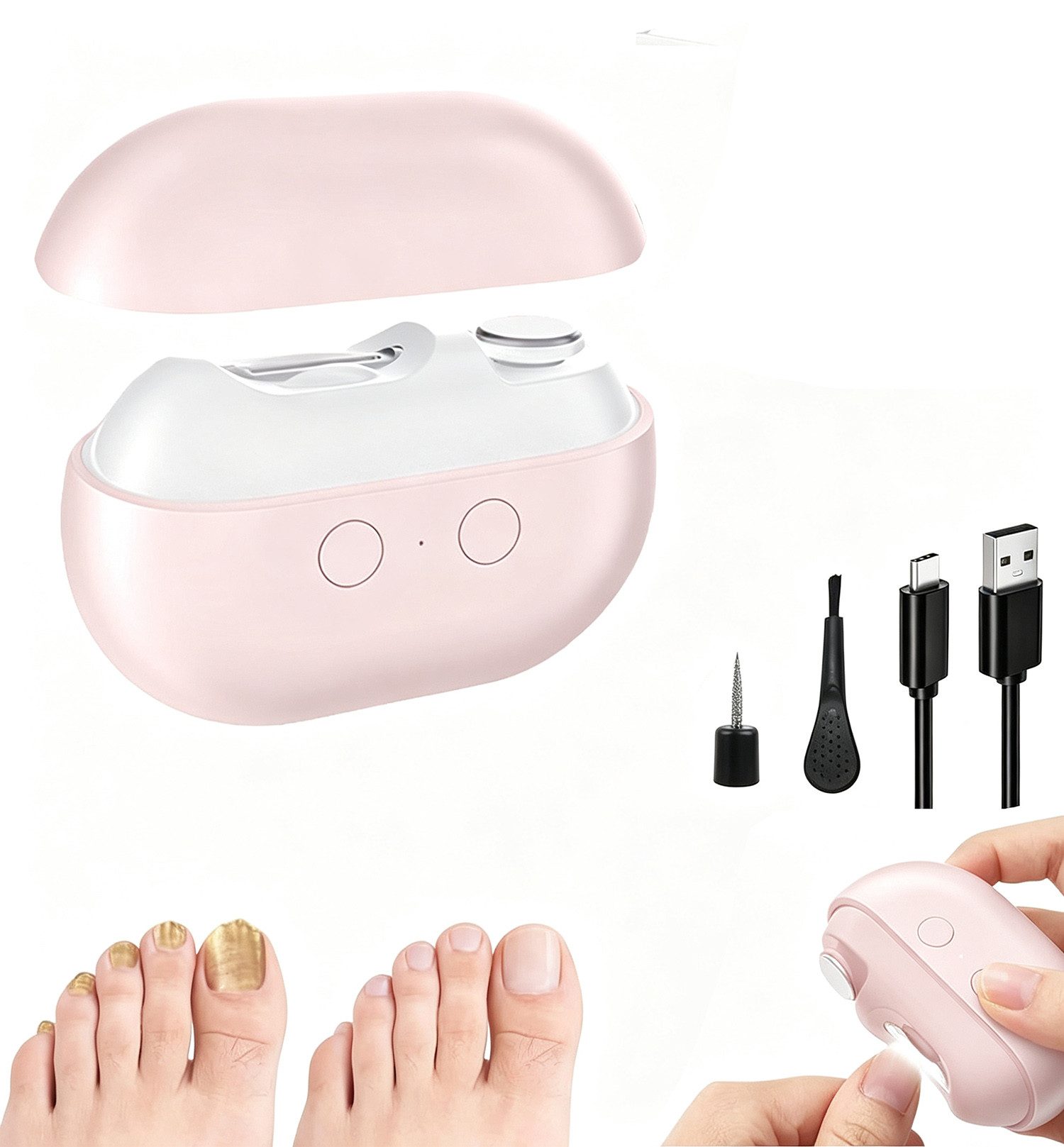 Fyrove Nagelknipser Elektrische Nagelknipser, 2 in 1 Polieren Automatisch, Mit Led-Licht, Stille Nagelknipser Elektrisch für Babys Erwachsene Senioren