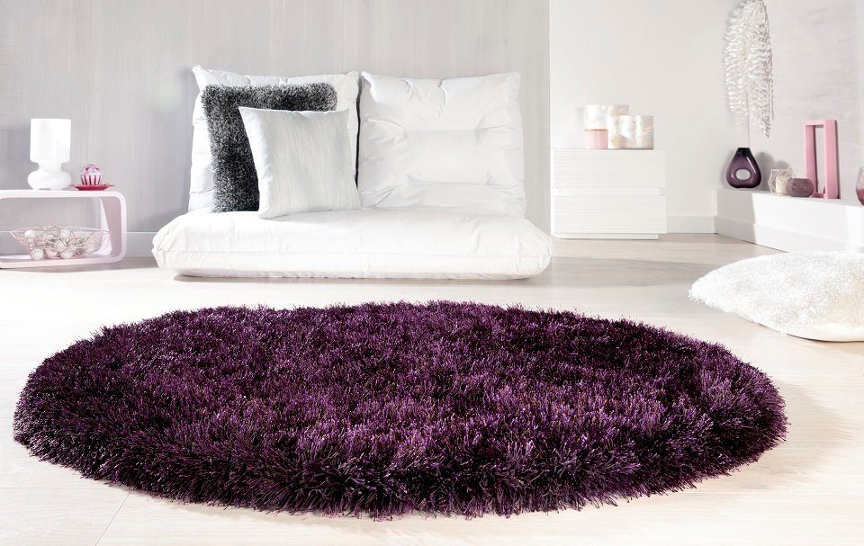 Teppich Teppich modern Design, lila aubergine, Peyer Syntex, Rechteckig, Höhe: 60 mm, Shaggy, Hochflor, Langflor, Glanz, Schimmer, Glam-Effekt, rechteckig, für Wohnzimmer, Esszimmer, Schlafzimmer