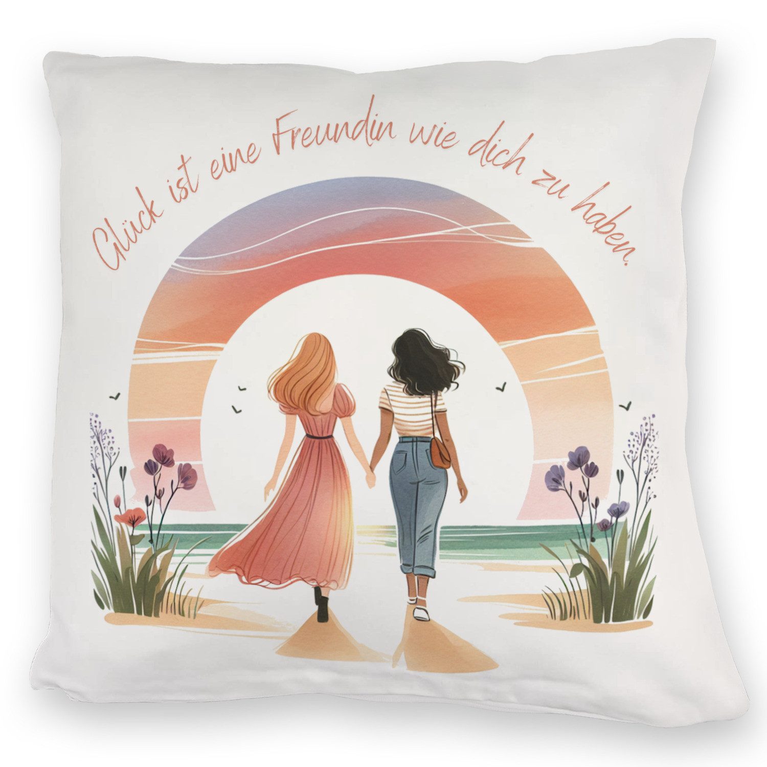 speecheese Dekokissen Freundinnen Sonnenuntergang Kuschelkissen mit
