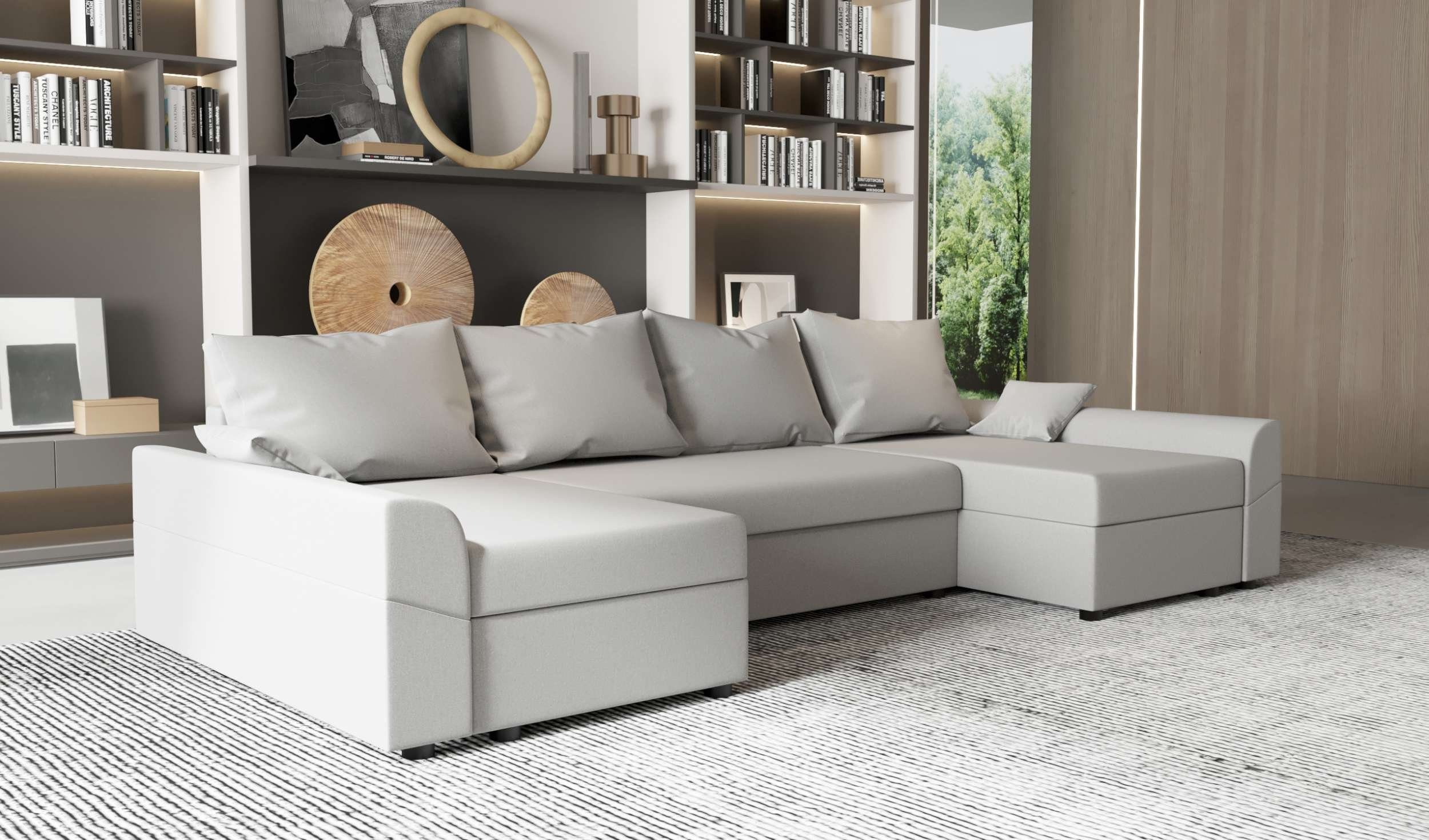 mit Sofa, Design Carolina, Bettkasten, Modern Wohnlandschaft Eckcouch, U-Form, mit Stylefy Sitzkomfort, Bettfunktion,