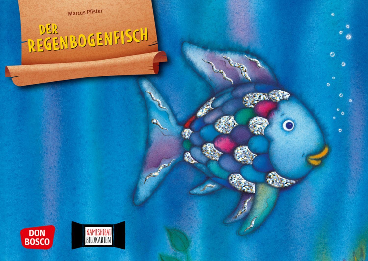 Der Regenbogenfisch, m. schillernden Schuppen. Kamishibai Bildkartense / Marcus Pfister