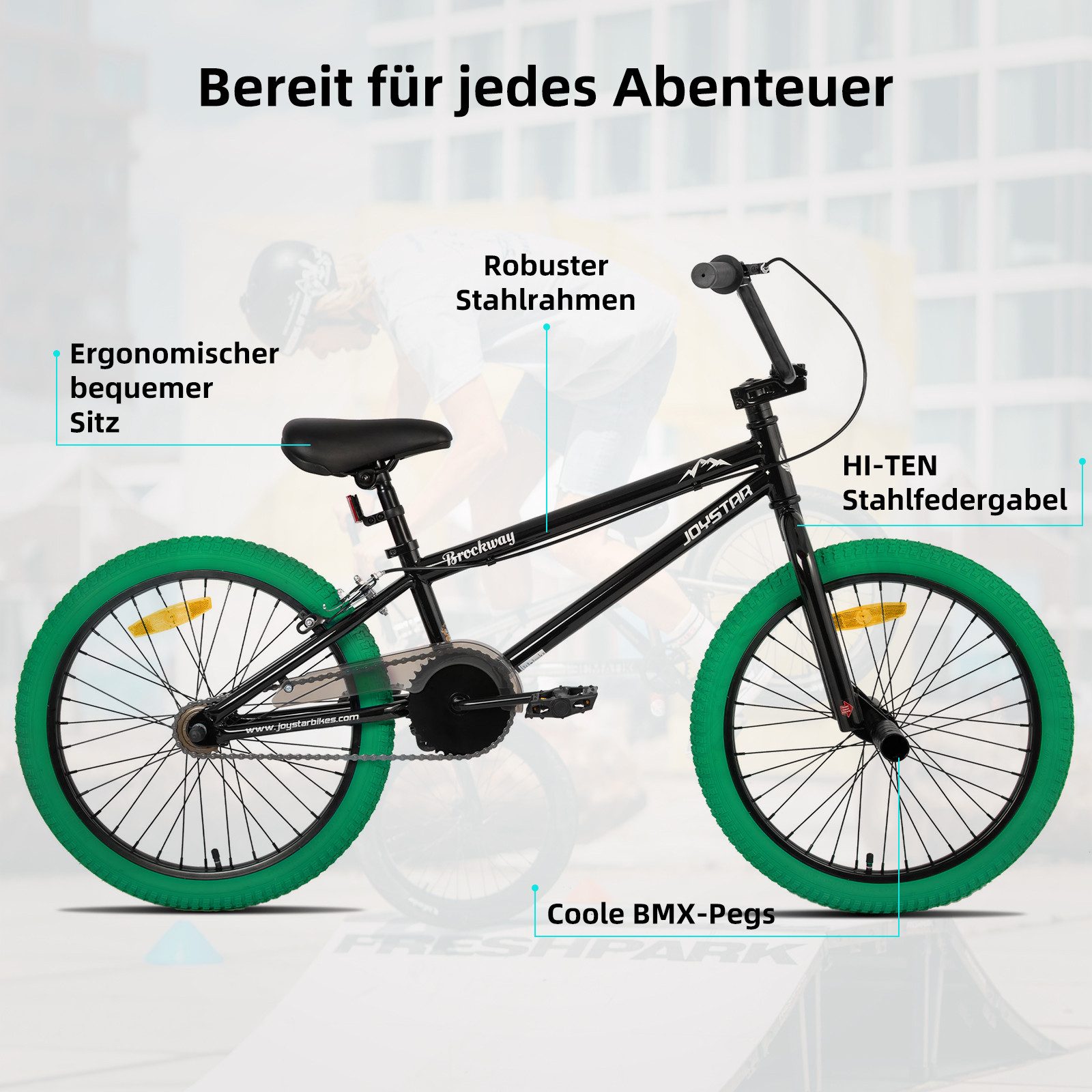 JOYSTAR Kinderfahrrad 20 Zoll BMX Fahrrad für Jungen Mädchen im Alter von 7-12 Jahren, Freestyle, Doppelbremsen, 2 pegs, Kettenschutz, Singlespeed
