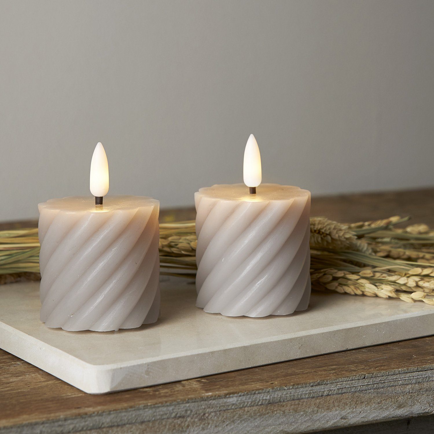 STAR TRADING LED-Kerze LED Stumpenkerze Swirl Echtwachs gedreht H: 7,5cm Ti günstig online kaufen