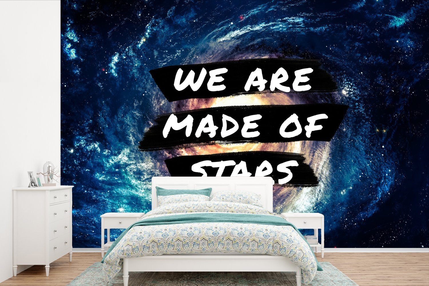 MuchoWow Fototapete Sprichwörter - 'Wir sind aus Sternen gemacht' - Sterne - Zitate -, Matt, bedruckt, (6 St), Wallpaper für Wohnzimmer, Schlafzimmer, Kinderzimmer, Vinyl Tapete