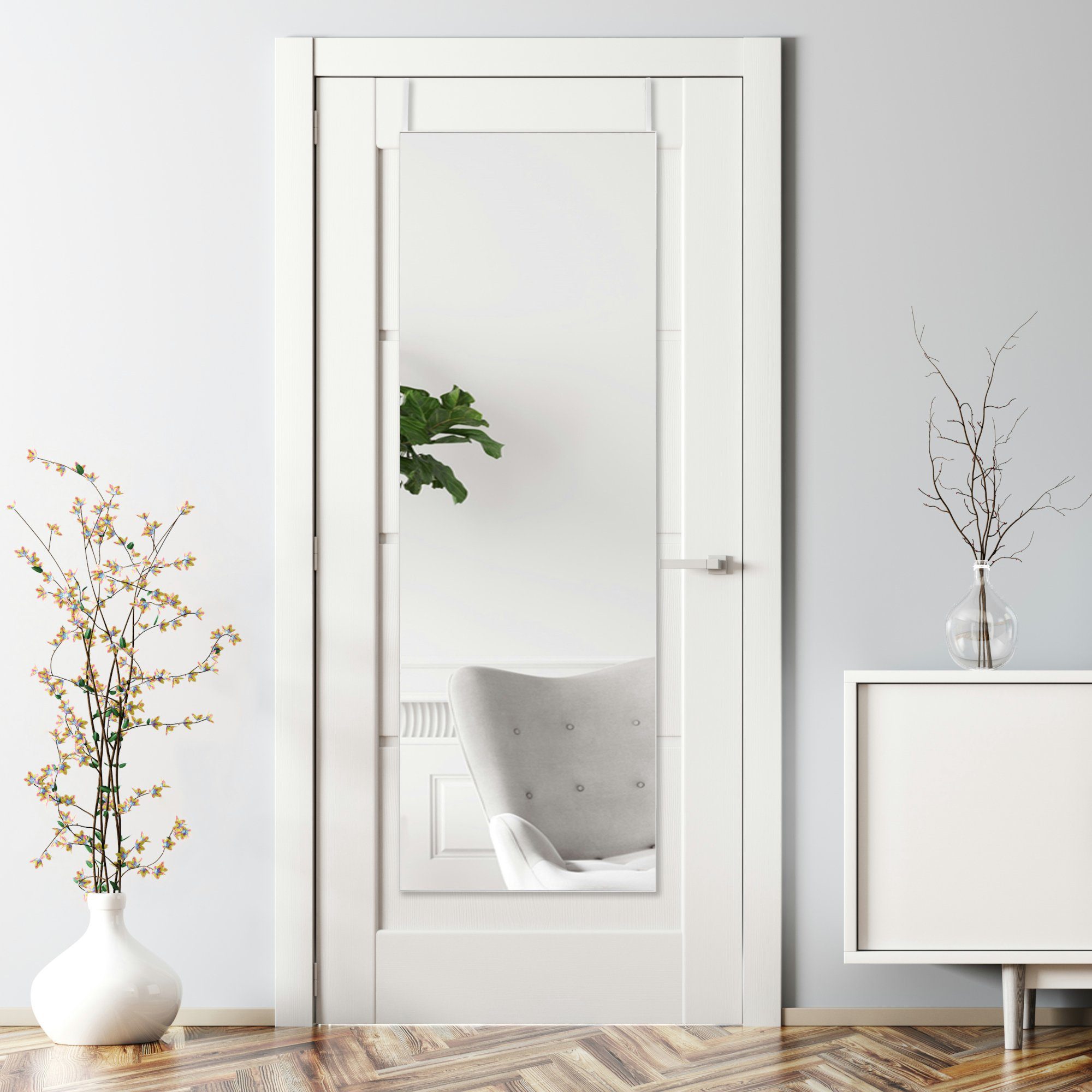 en.casa 120x40cm Türspiegel mit Haken Wandspiegel, Weiß 2 »Lesina«