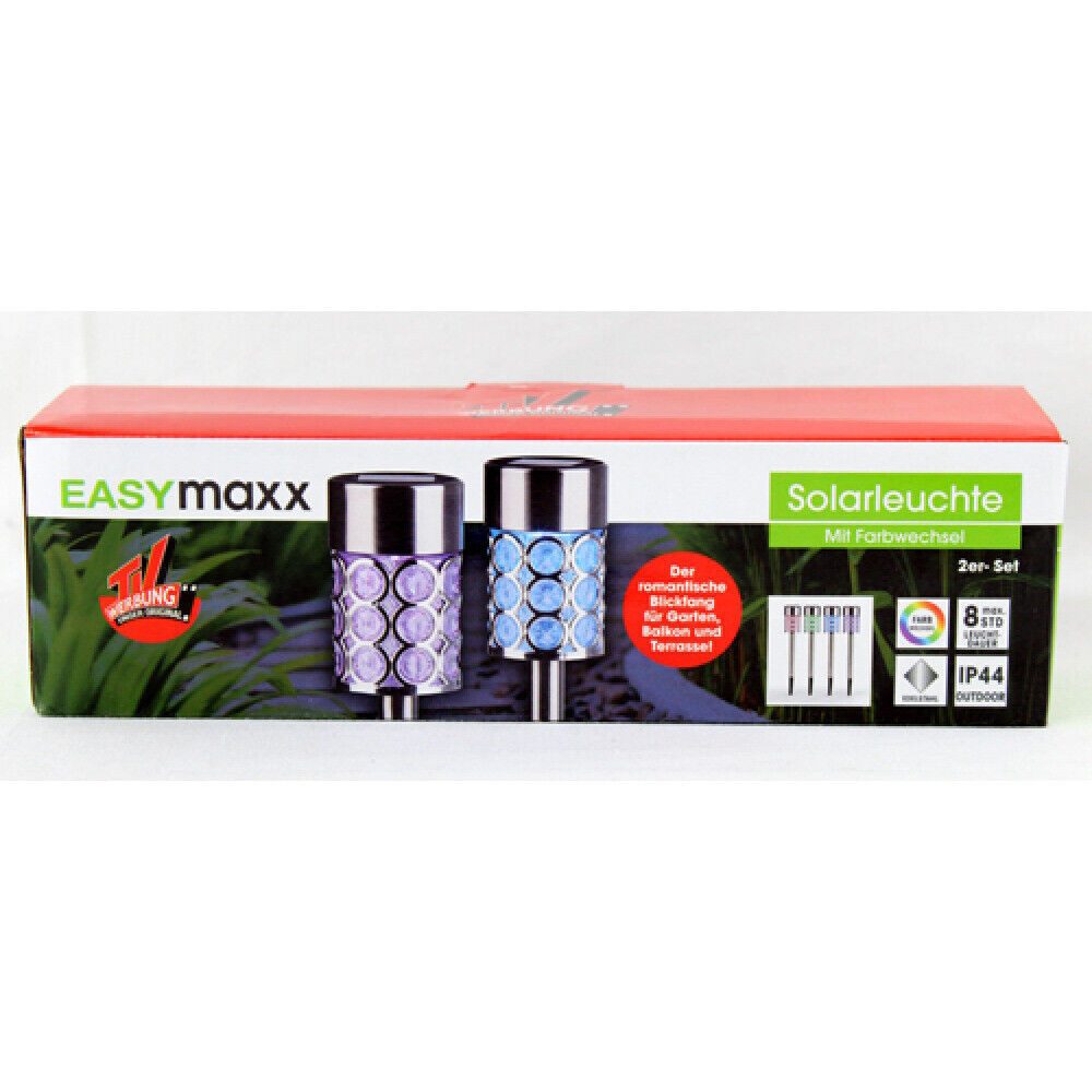 EASYmaxx LED Solarleuchte 2-er Set LED Edelstahl Solarleuchte Farbwechsel Gartenstecker EAS-2