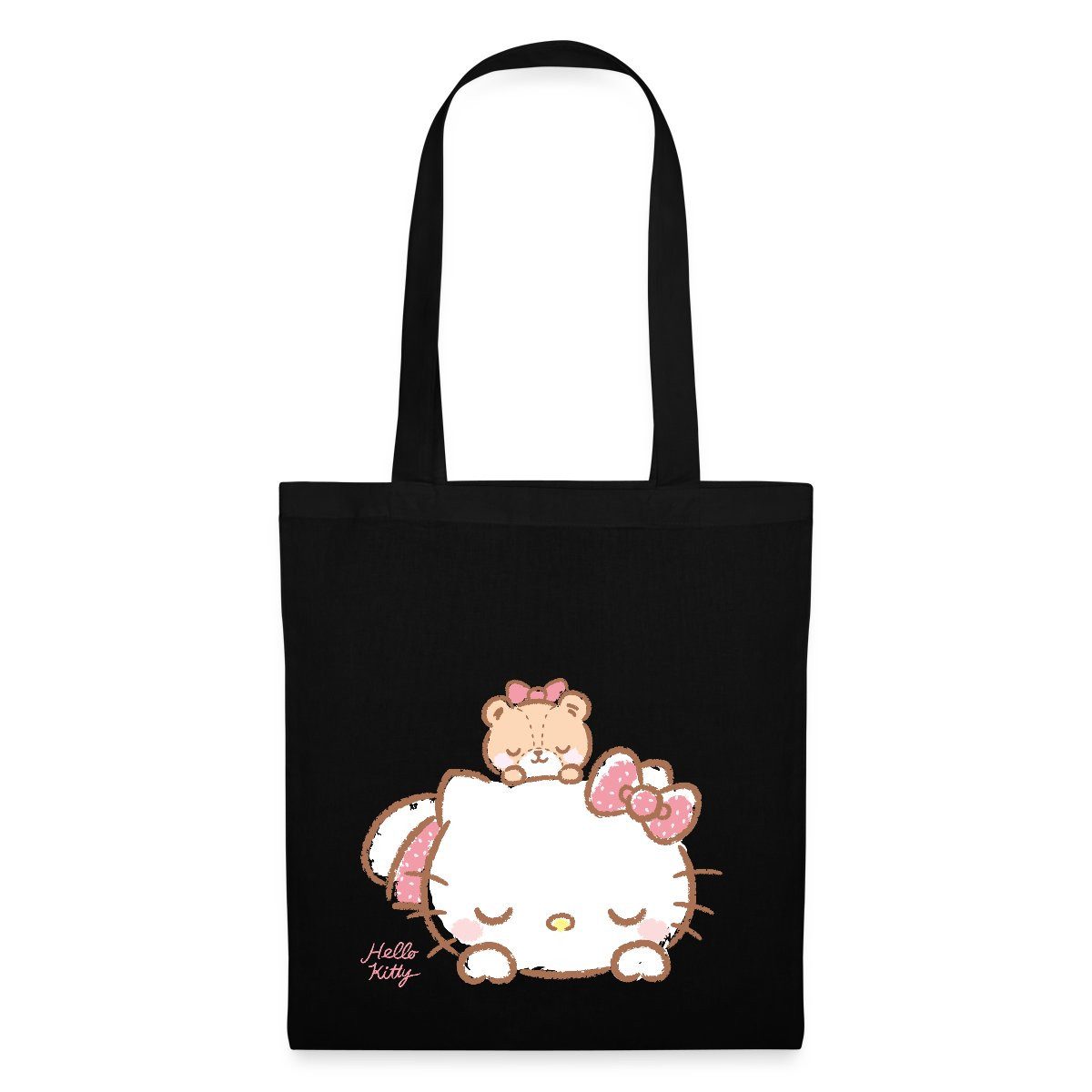 Spreadshirt Henkeltasche Hello Kitty Mit Teddy Auf Dem Rücken Stoffbeutel (1-tlg)