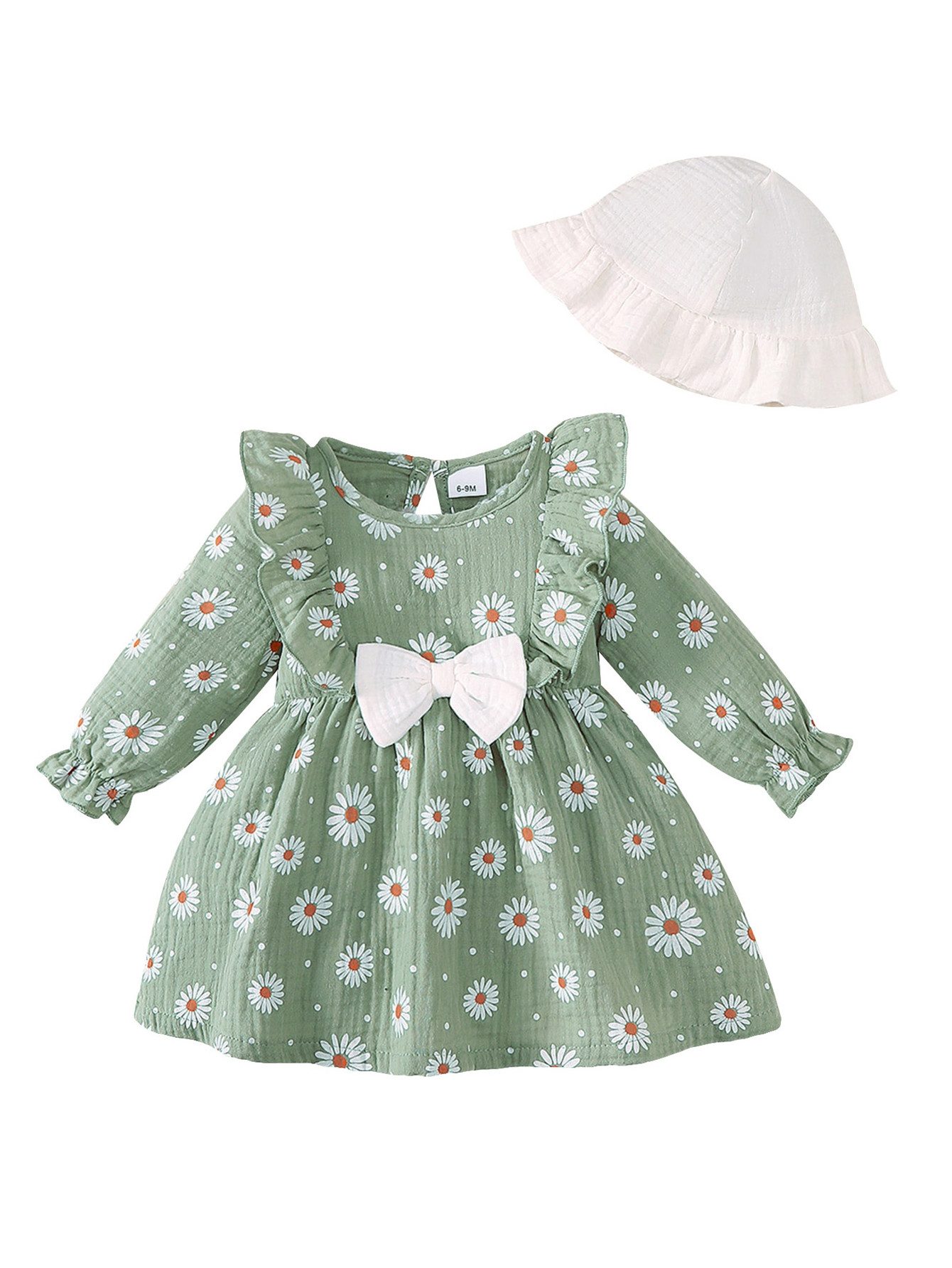 Lapastyle Druckkleid Baby Mädchen Kleidung, Langarm Rüschenkleid und Hut, 100% Baumwolle (2-tlg)