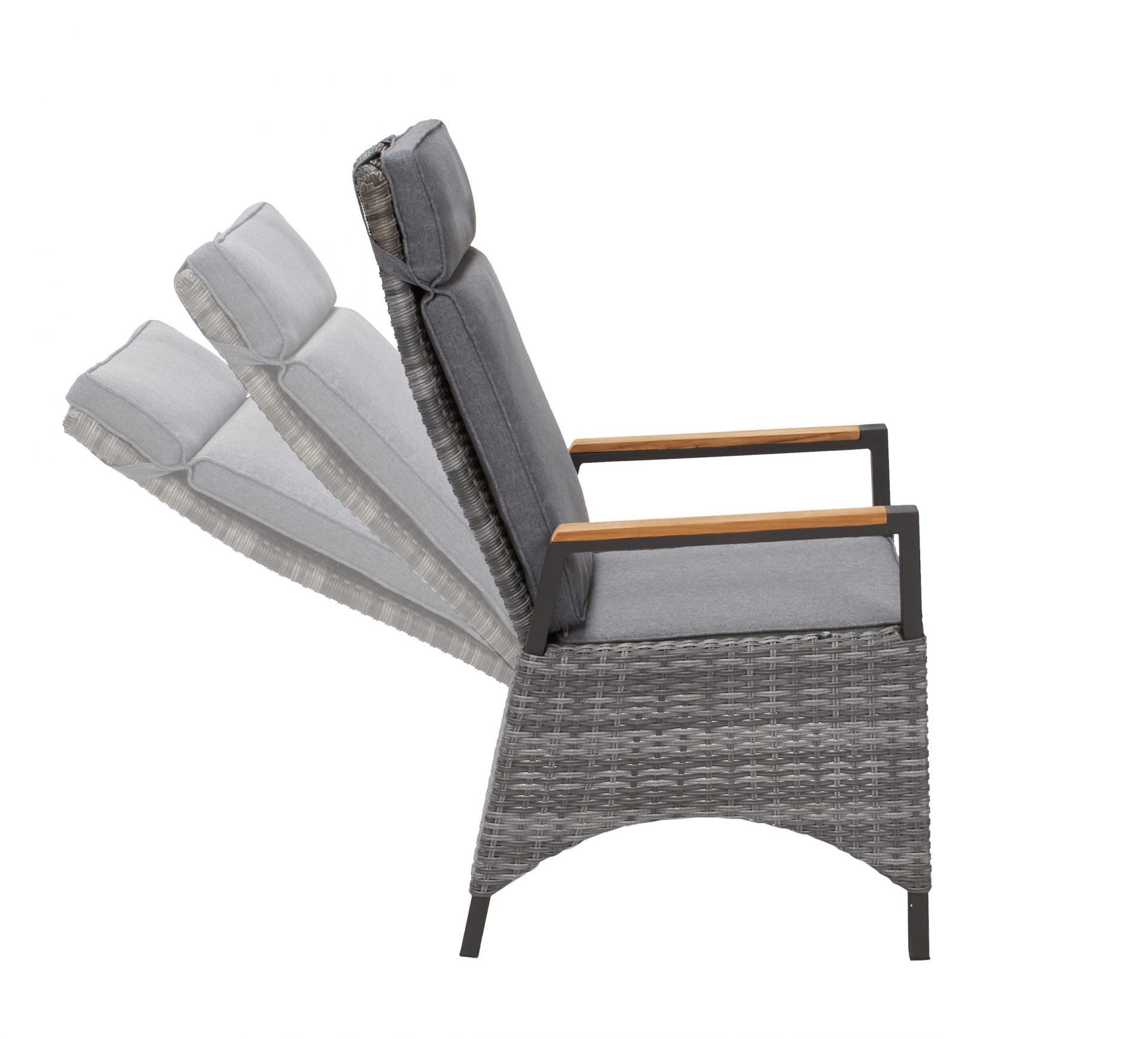dasmöbelwerk Gartenstuhl Positionsstuhl Nizza Verstellsessel Gartenstuhl Teak-Armlehne Grau, verstellbarer Rückenlehne