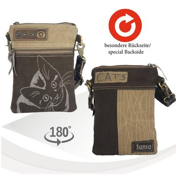 Sunsa Umhängetasche Katzenmotiv Tasche, Kleien Umhängetasche aus Canvas. braune Crossbody bag für Katzenliebhaber. 52495, aus recyceltem Canvas