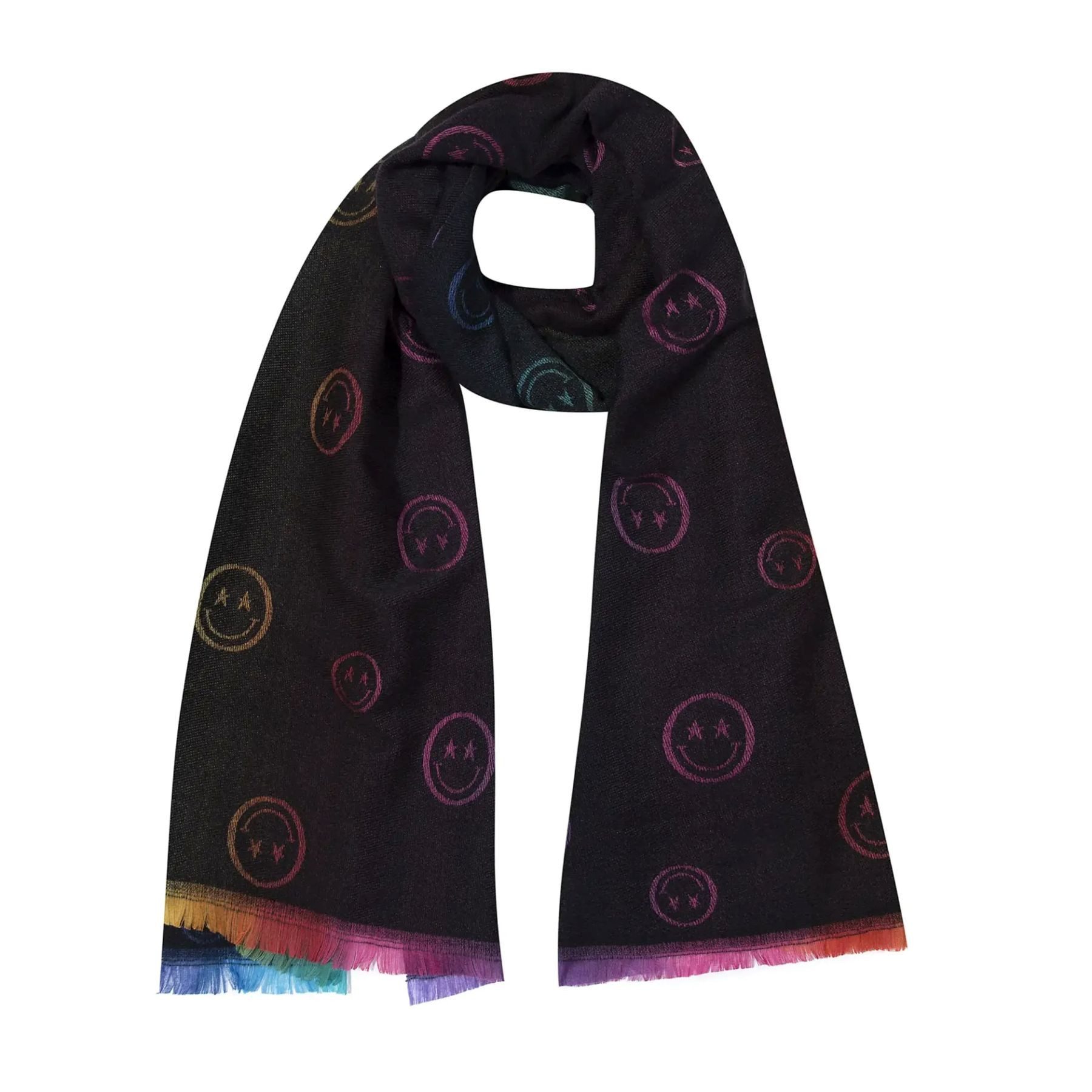 Faera Modeschal Leichter Mode-Schal Fransen Regenbogenfarbene Stickereien., (1-St), 9634 in Schwarz