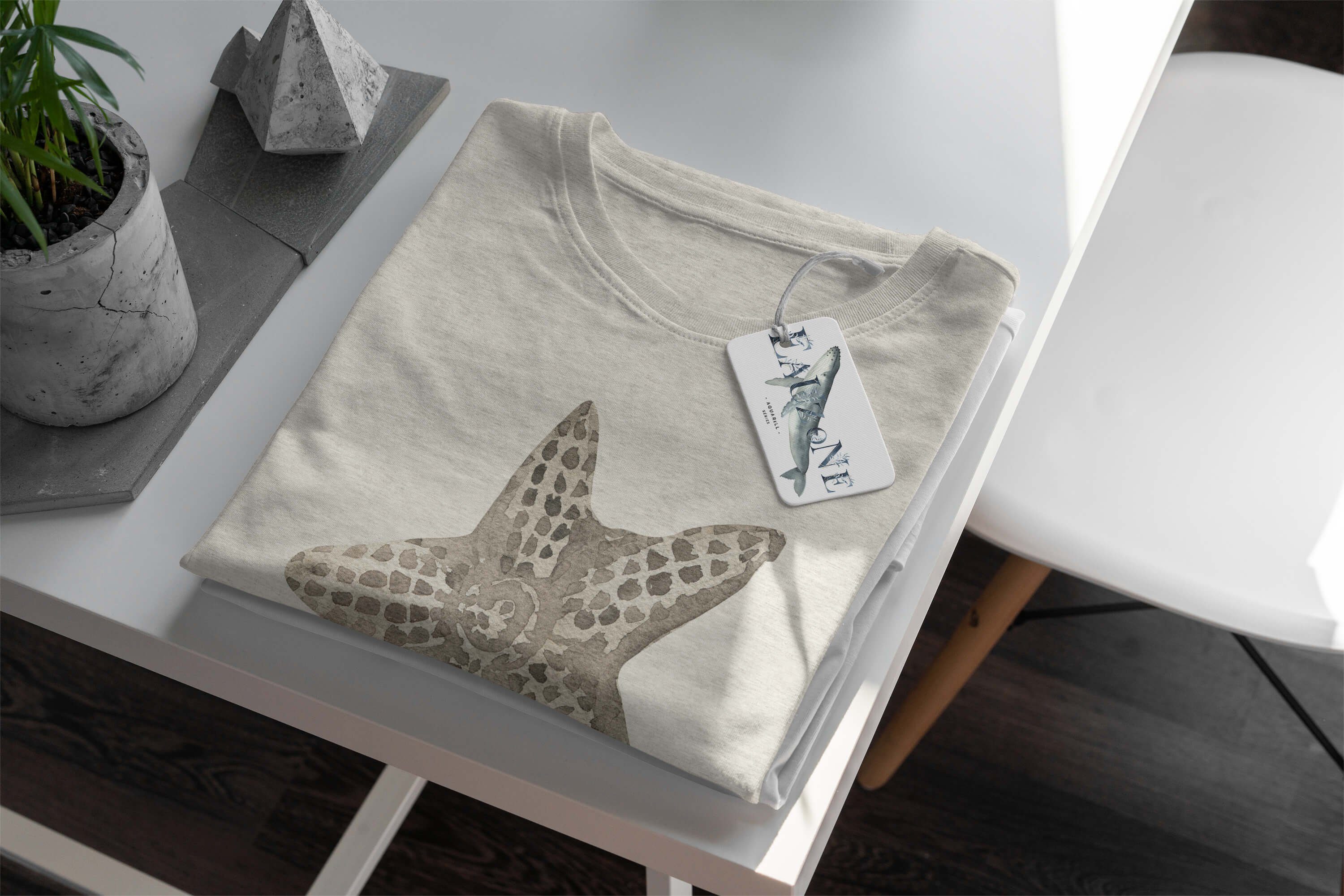 Motiv (1-tlg) T-Shirt 100% Ökomode Shirt Art gekämmte Seestern aus T-Shirt Sinus Bio-Baumwolle Herren Nachhaltig Wasserfarben
