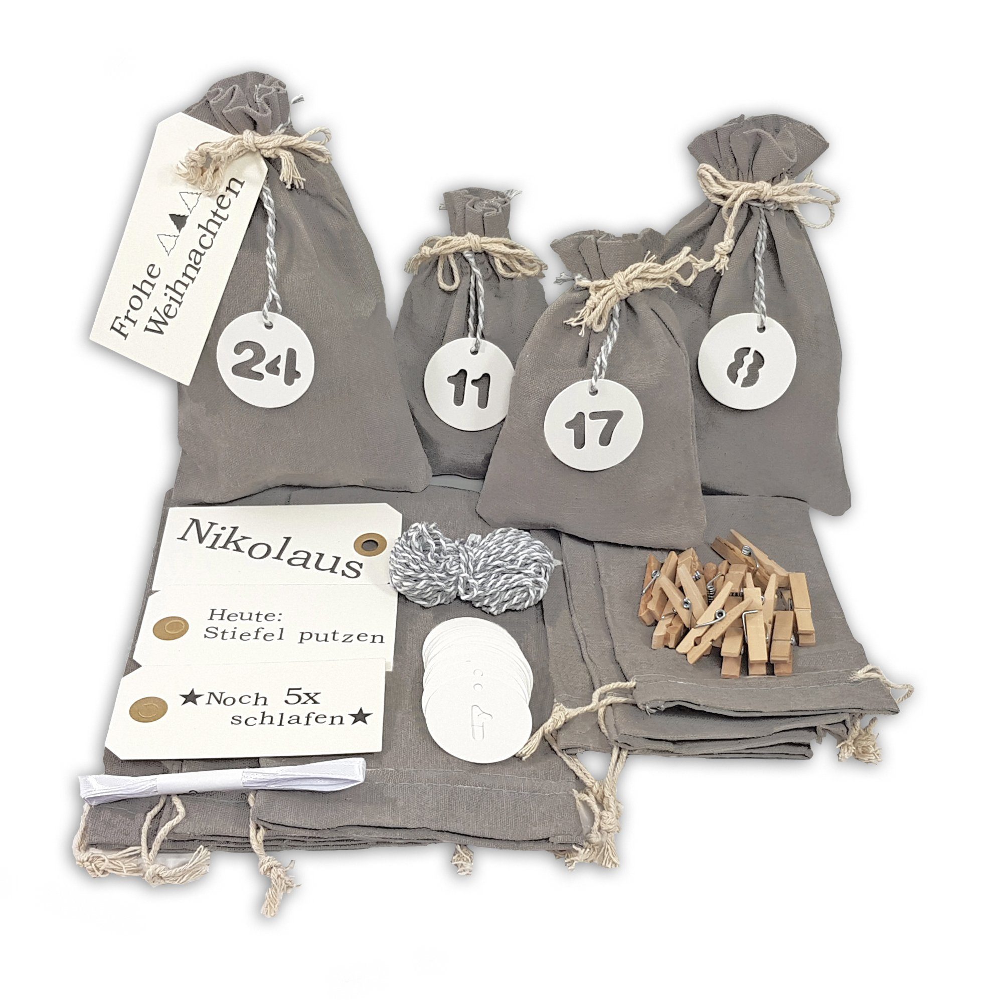 Frau WUNDERVoll befüllbarer Adventskalender Adventskalender Schneeflöckchen Baumwollbeutel grau