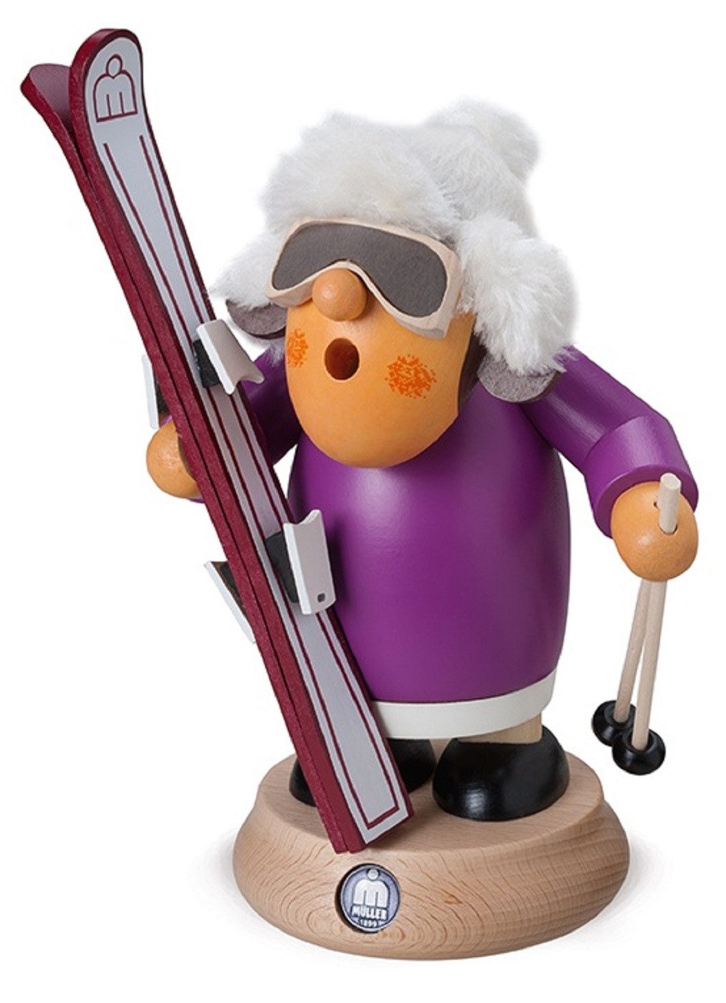 Müller Kleinkunst GmbH Seiffen Räuchermännchen Müller Räuchermann Müllerchen Skifahrerin, (1 St), Handarbeit aus dem Erzgebirge