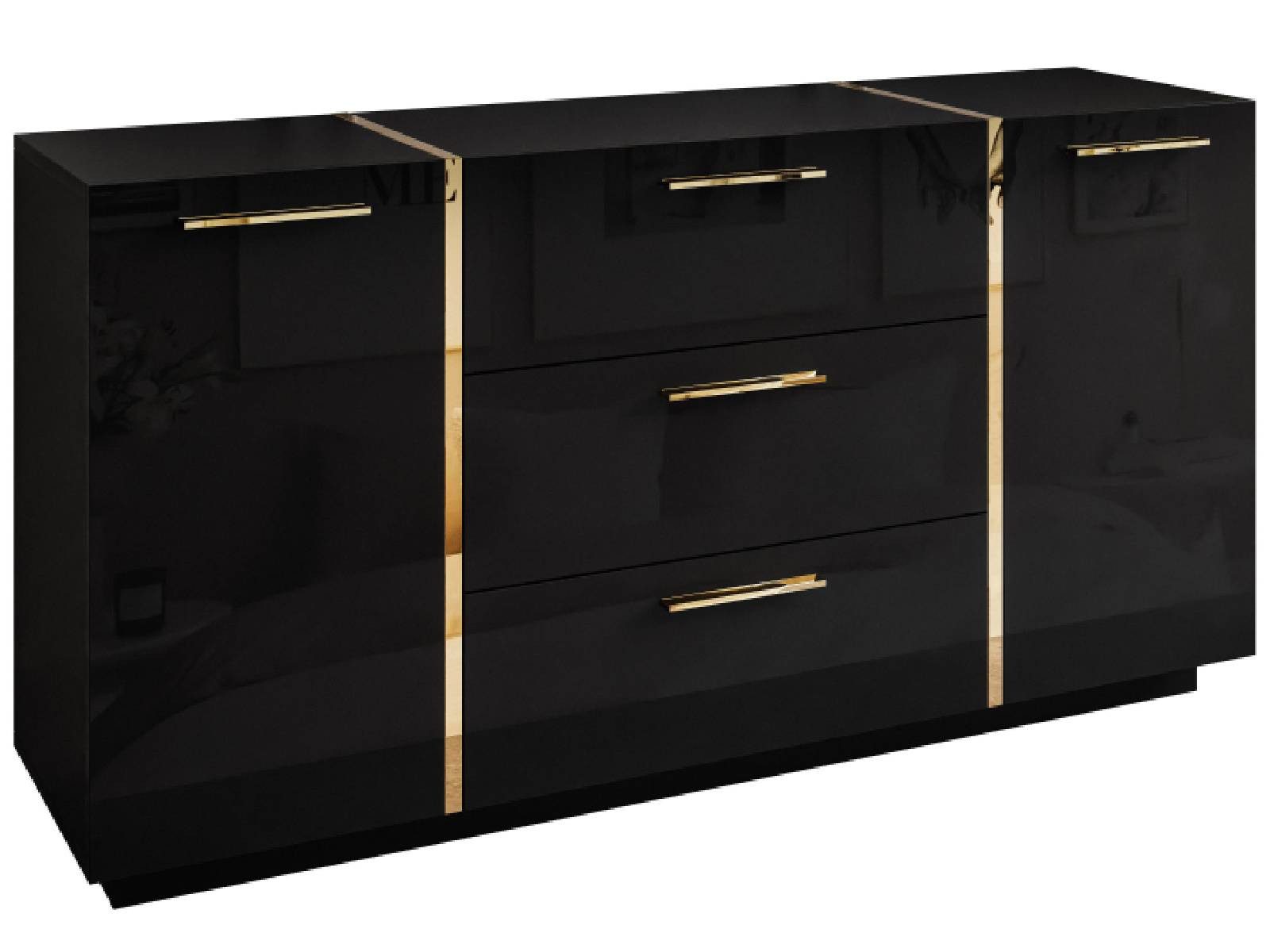yourhouse24 Kommode ONYX Sideboard Hochglanz Push-Open / Goldgriffe 158 cm