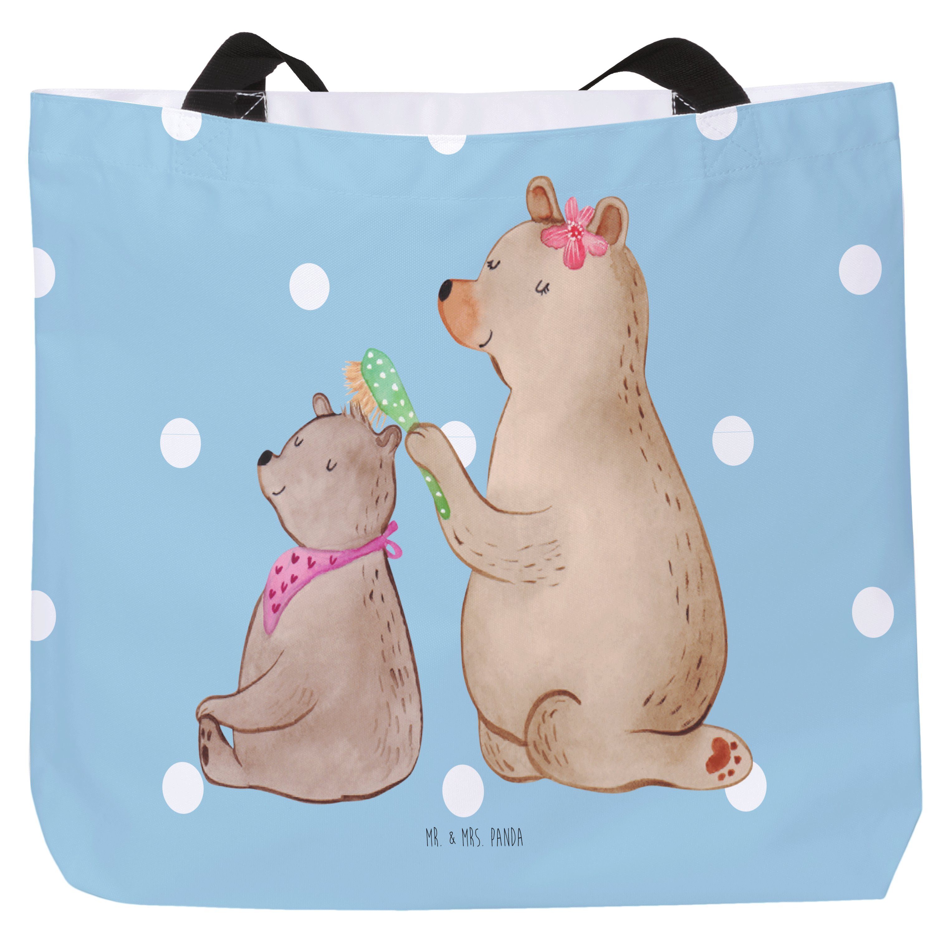 Mr. & Mrs. Panda Shopper Bär mit Kind - Blau Pastell - Geschenk, Mutter, Einkaufstasche, Mama, (1-tlg)