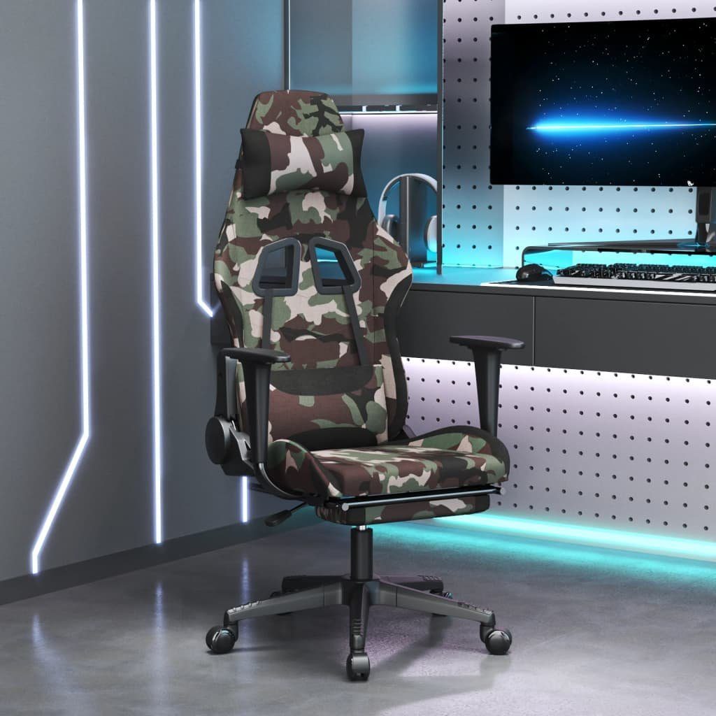 furnicato Gaming-Stuhl mit Massage & Fußstütze Schwarz Camouflage Stoff (1 St), Atmungsaktiver Spielsessel mit Liegefunktion und Massagefunktion
