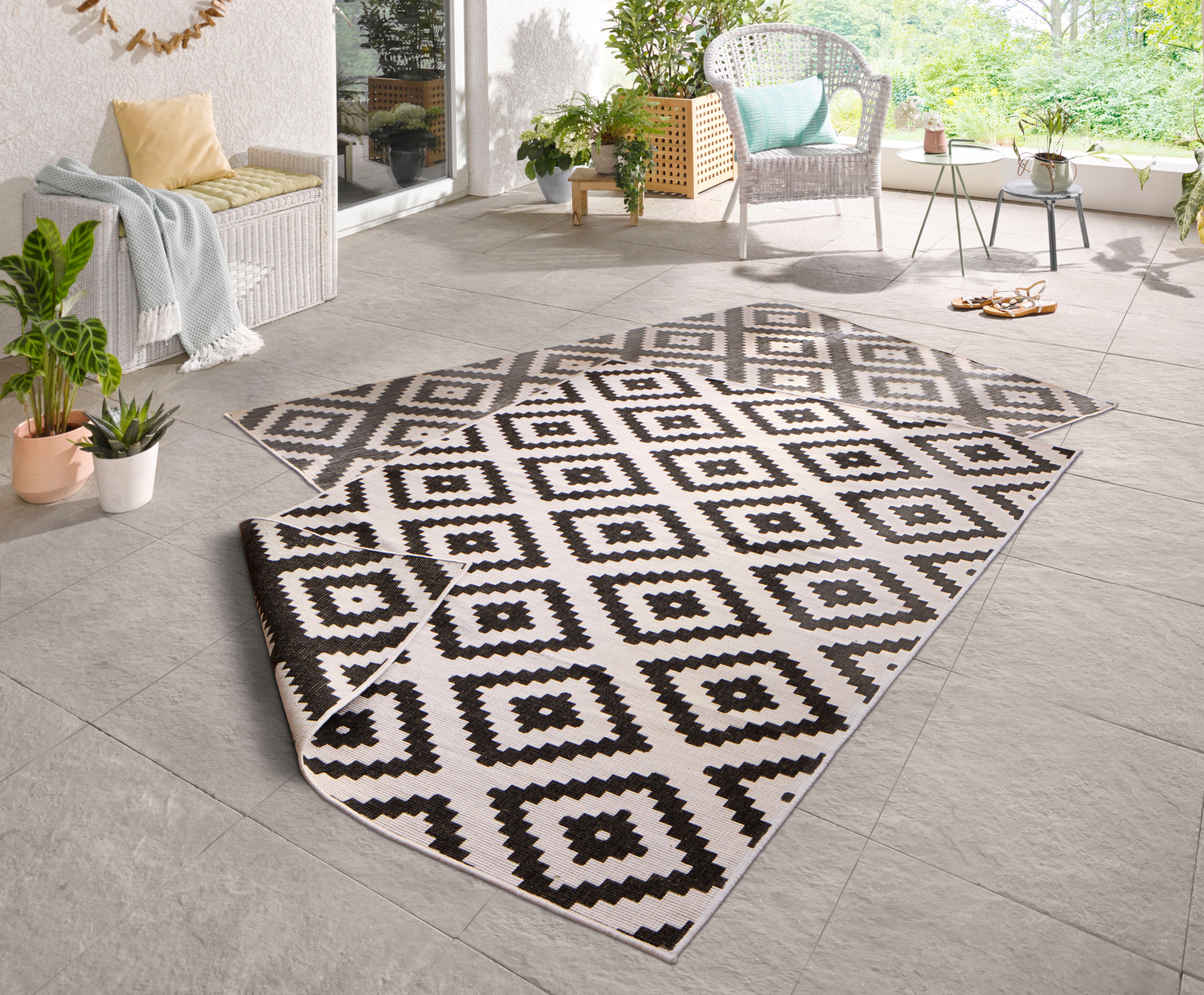 NORTHRUGS Teppich Malta Wendeteppich, rechteckig, Höhe: 5 mm, In-& Outdoor, Wetterfest, Balkon, Terrasse, Raute, Läufer, Wohnzimmer