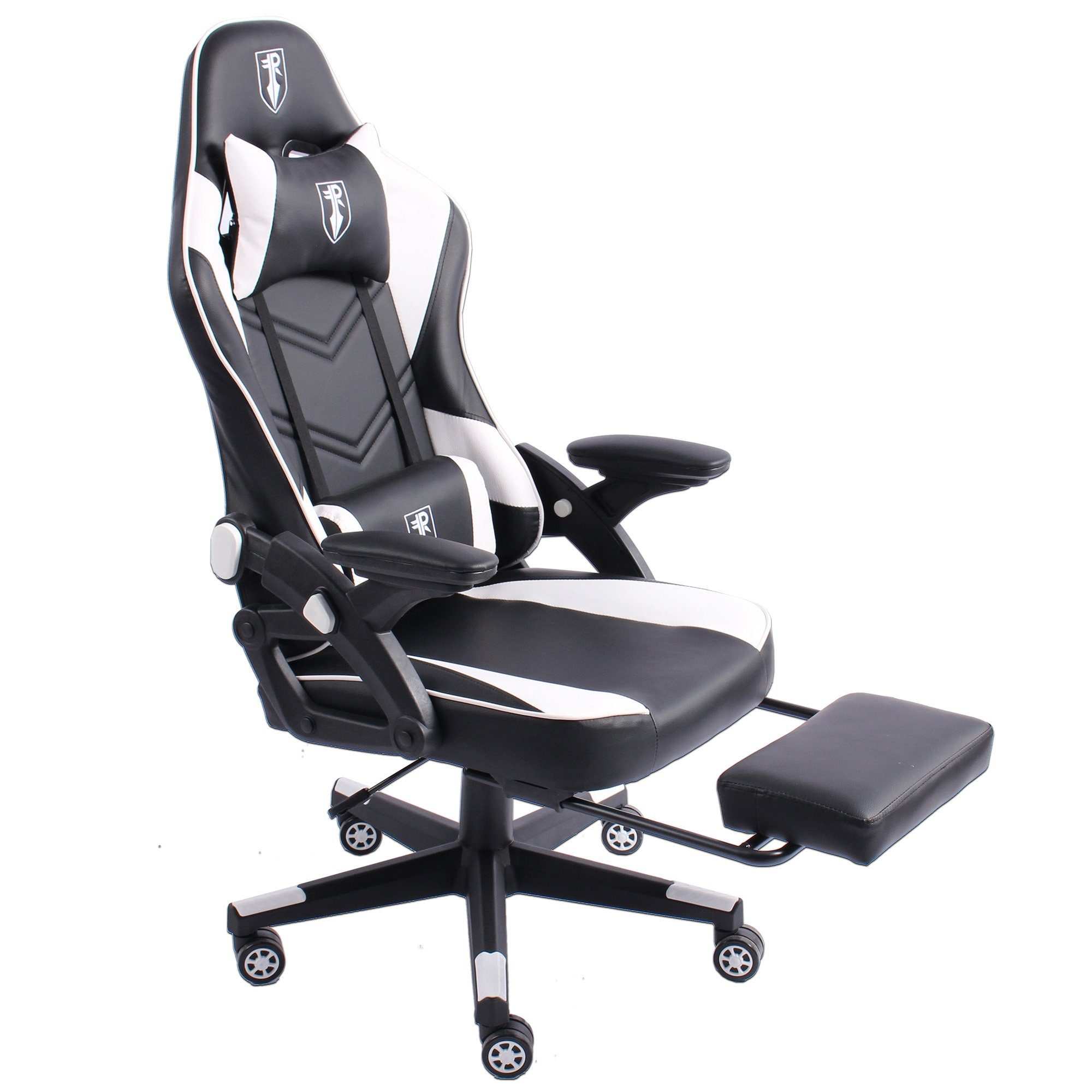 TRISENS Chefsessel Armando (1 Stück), Bürostuhl Gaming Chair Chefsessel PC-Stuhl Fußstütze Racing-Design Schwarz/Weiß