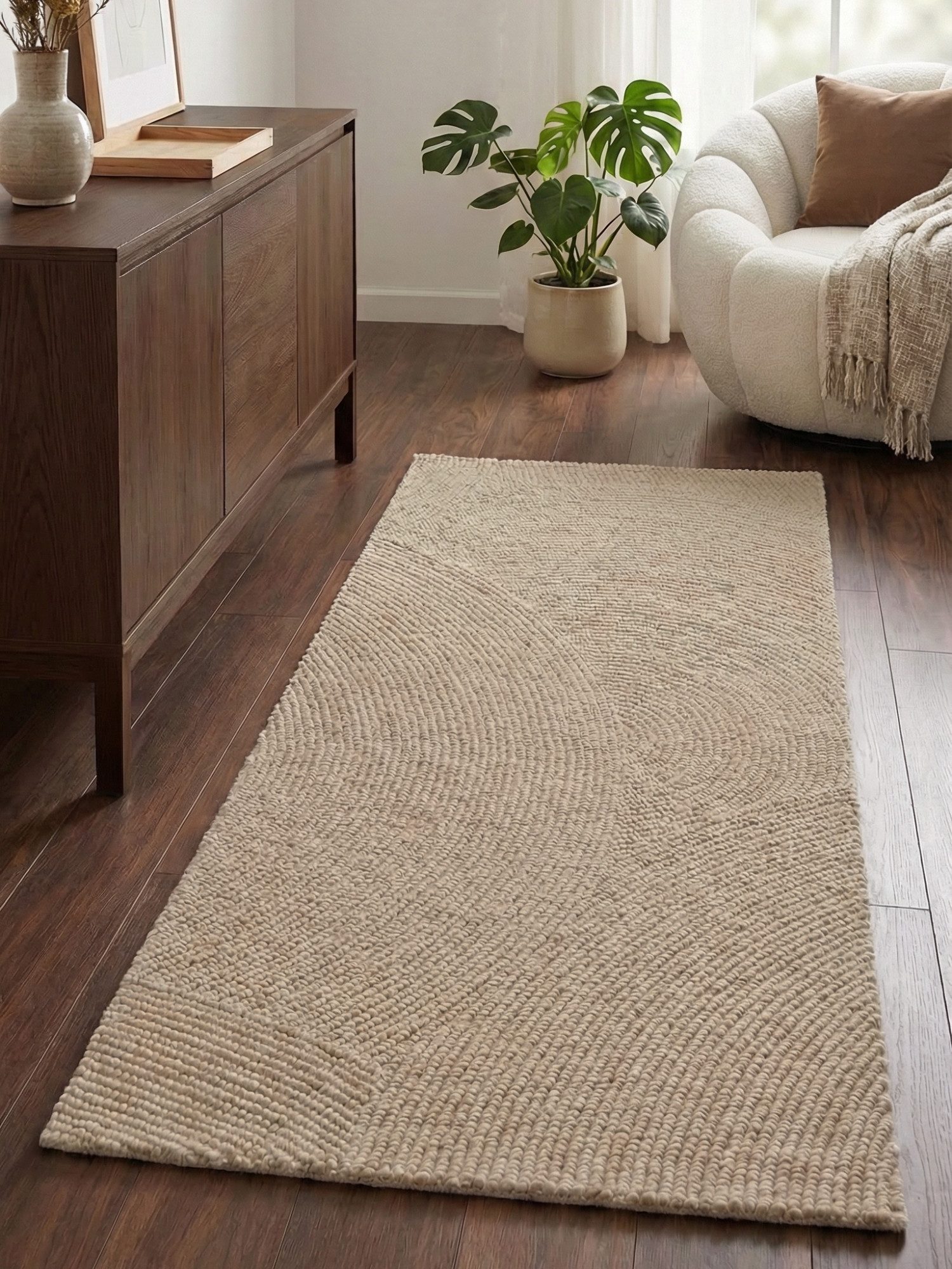 HANSE Home Wollteppich Calmio, auch als Läufer und in rund, rechteckig, Höhe: 18 mm, Handgetuftet, Wolle, Natur, Wohnzimmer, Schlafzimmer, Skandi, Hygge