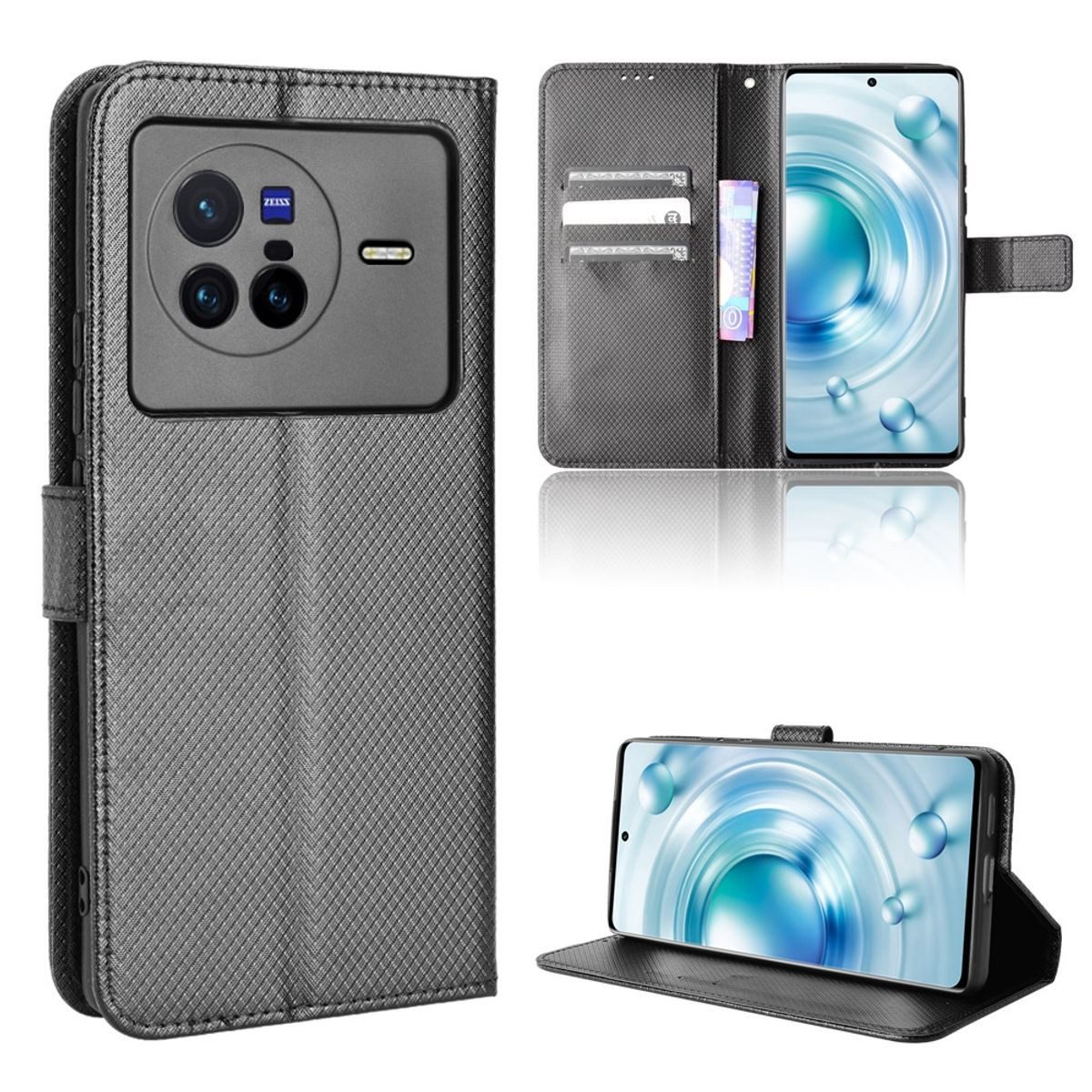 König Design Handyhülle Vivo X80 5G, Schutzhülle Schutztasche Case Cover Etuis Wallet Klapptasche Bookstyle