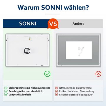 SONNI Badspiegel mit Beleuchtung mit Touch 80 x 50 Lichtspiegel Wandspiegel Bad, mit Touch kaltweiß IP44 energiesparend