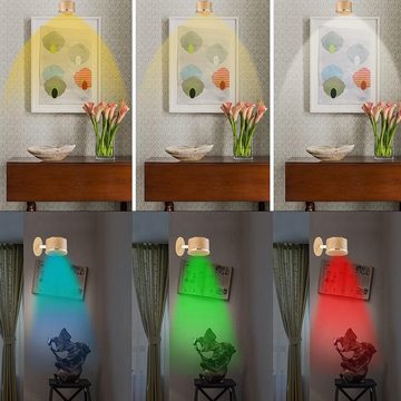 AKKEE LED Wandleuchte LED Wandleuchte Innen Batteriebetrieben Kabellose Dimmbar, Touch-Steuerung,Timing-Funktion, LED fest integriert, Warmweiß, 360° drehbare RGB-Leuchten für Schlafzimmer, Kabellose Wandleuchten