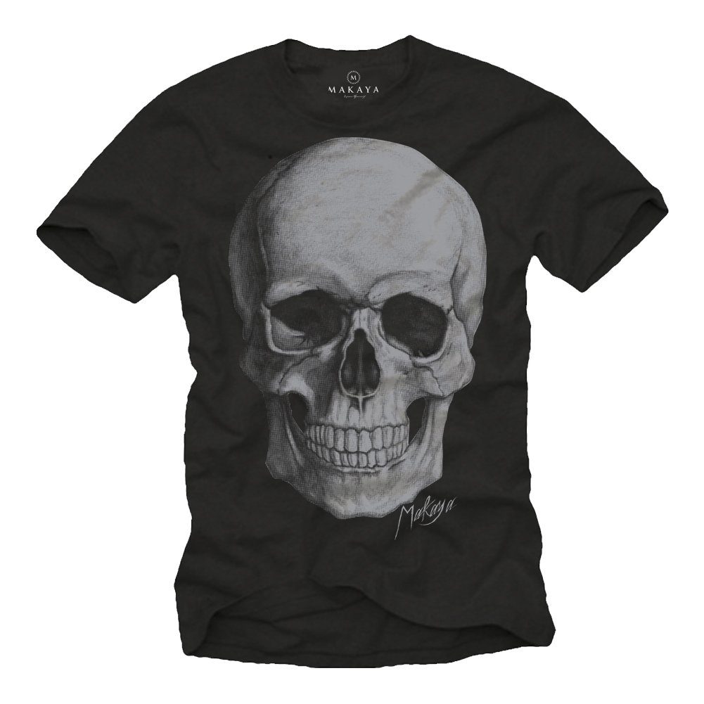 Motorradfaher Schwarz Print-Shirt T-Shirt Geschenke Herren MAKAYA Coole Totenkopf Lustige Skull