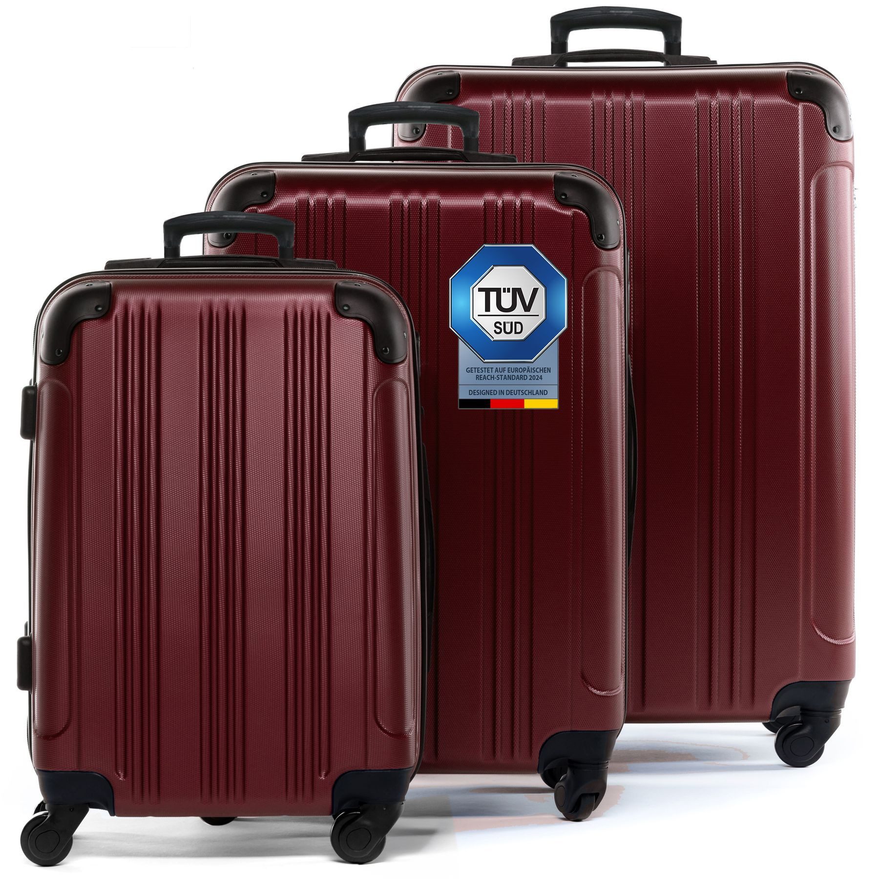 FERGÉ Kofferset Hartschale 3 teilig Koffer Set mit Schutzecken QUÉBEC, 4 Rollen, (3er Kofferset stabil und leicht mit Zahlenschloß, 3 tlg., Hartschalen-Trolley Set 3 Größen Handgepäck Koffer M XL), Trolley 3er Koffer Set, Reisekoffer 4 Rollen, Premium Rollkoffer
