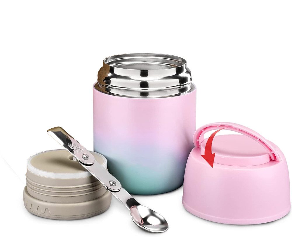 Coonoor Термоконтейнеры für Essen 500ml Термоконтейнеры Edelstahl Warmhaltebehälter, mit faltbaren Löffel, Thermo Lunchbox für Heißfutter Kinder Erwachsene