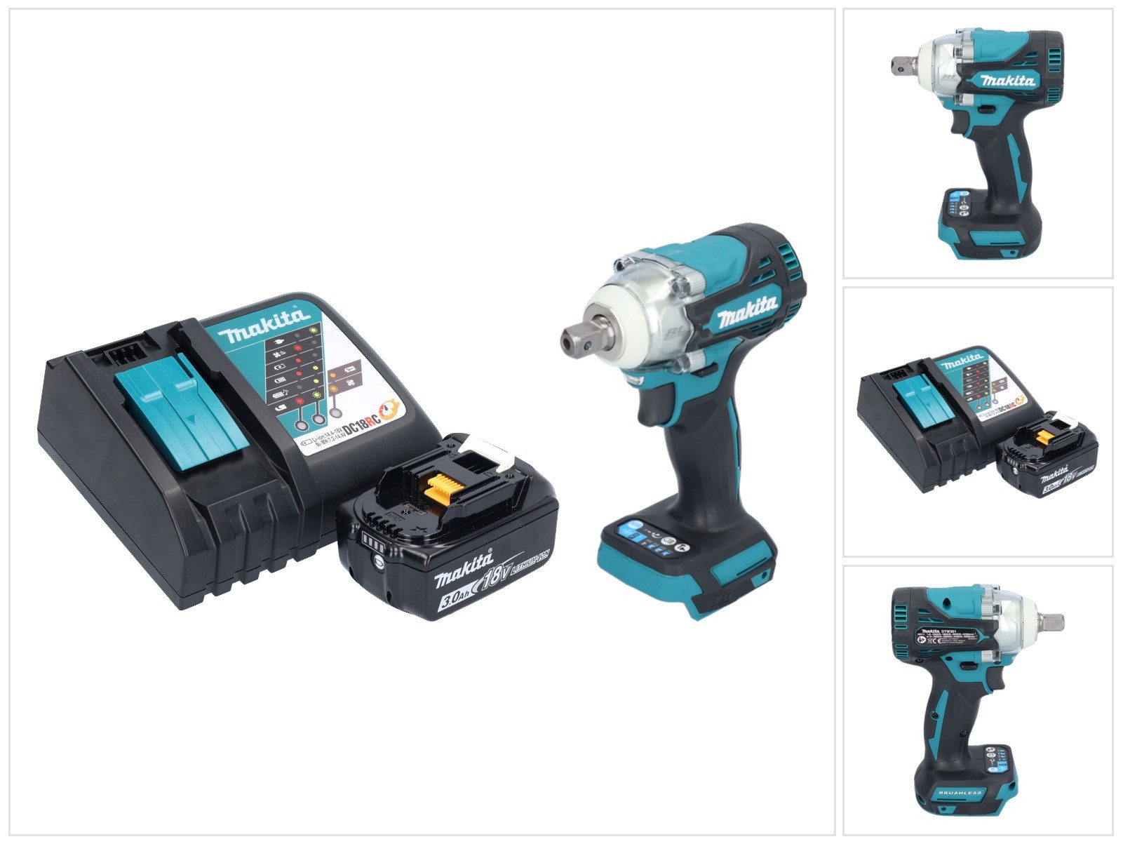 Makita Akku-Schlagschrauber DTW 301 RF1 Akku Schlagschrauber 18 V 330 Nm 1/2" Brushless + 1x Akku