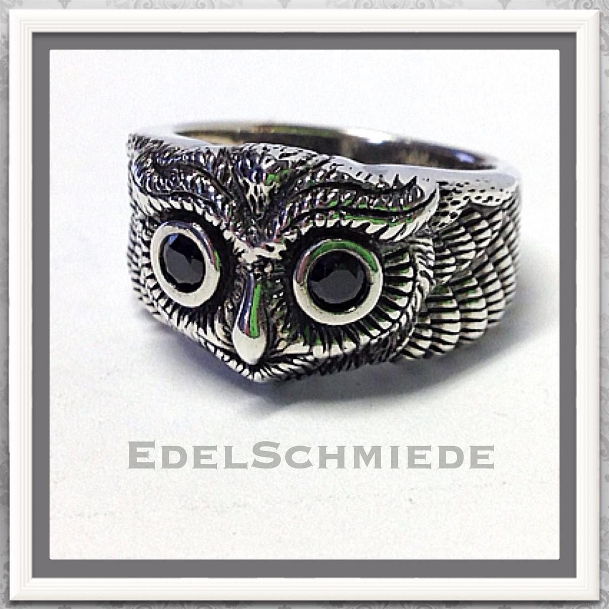 Silberring Edelschmiede925 Eulenring 925 Silber geschwärzt - Zirkonia schwarz