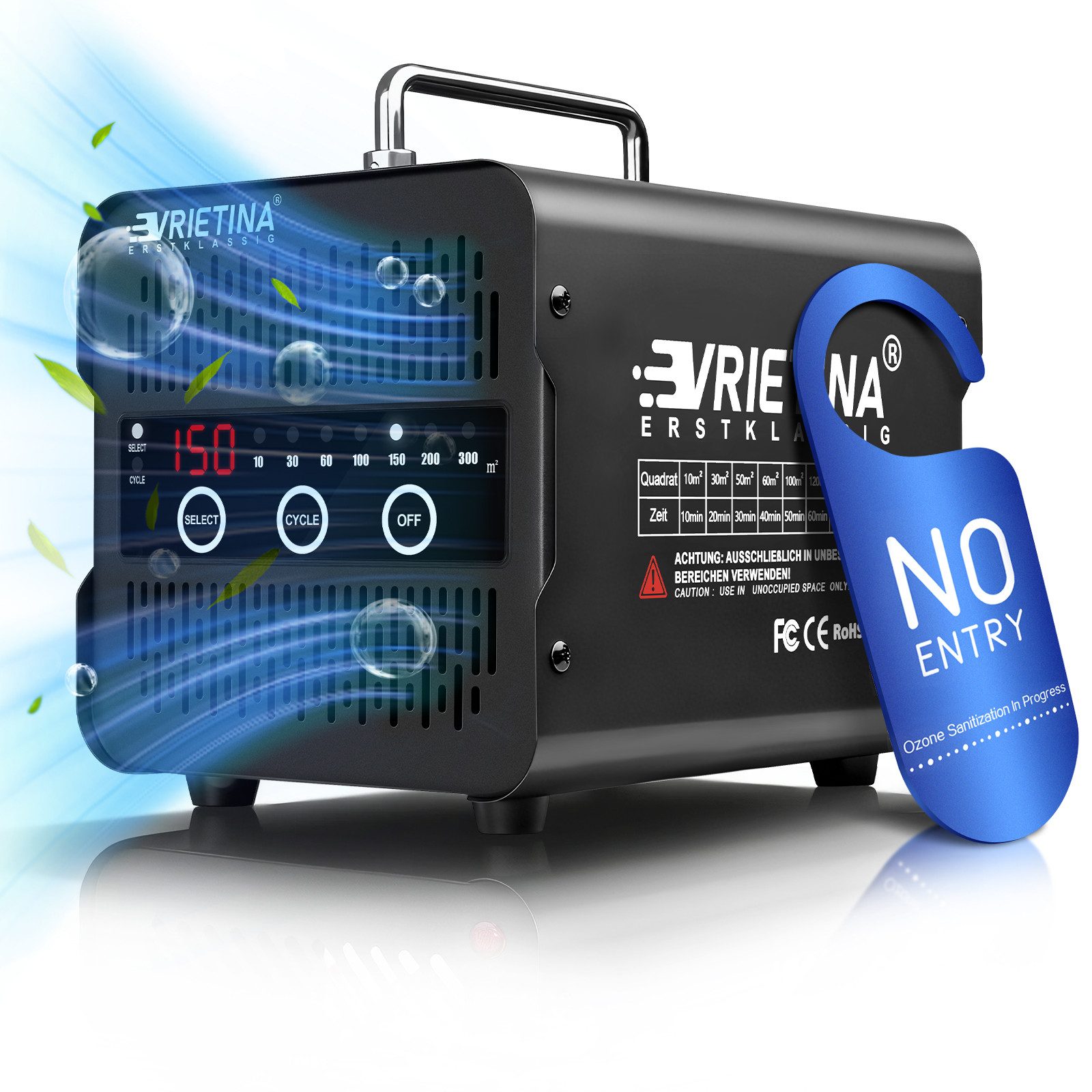 XERSEK Luftreiniger Ozon Sterilisator 65000 mg/h mit 120-Min Timer, Touchscreen, Ozongerät, für 300 m² Räume, Geruchsbeseitigung/Desinfektion Ozon Generator für Industrie, Haushalt