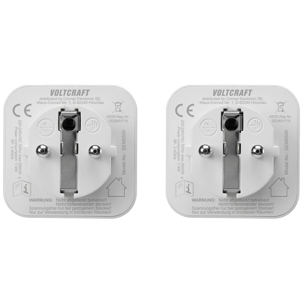VOLTCRAFT Energiekostenmessgerät 2x Energiekostenmessgerät WIFI VC-14987670, inkl. Funksteckdose, Datenexport, Datenloggerfunktion