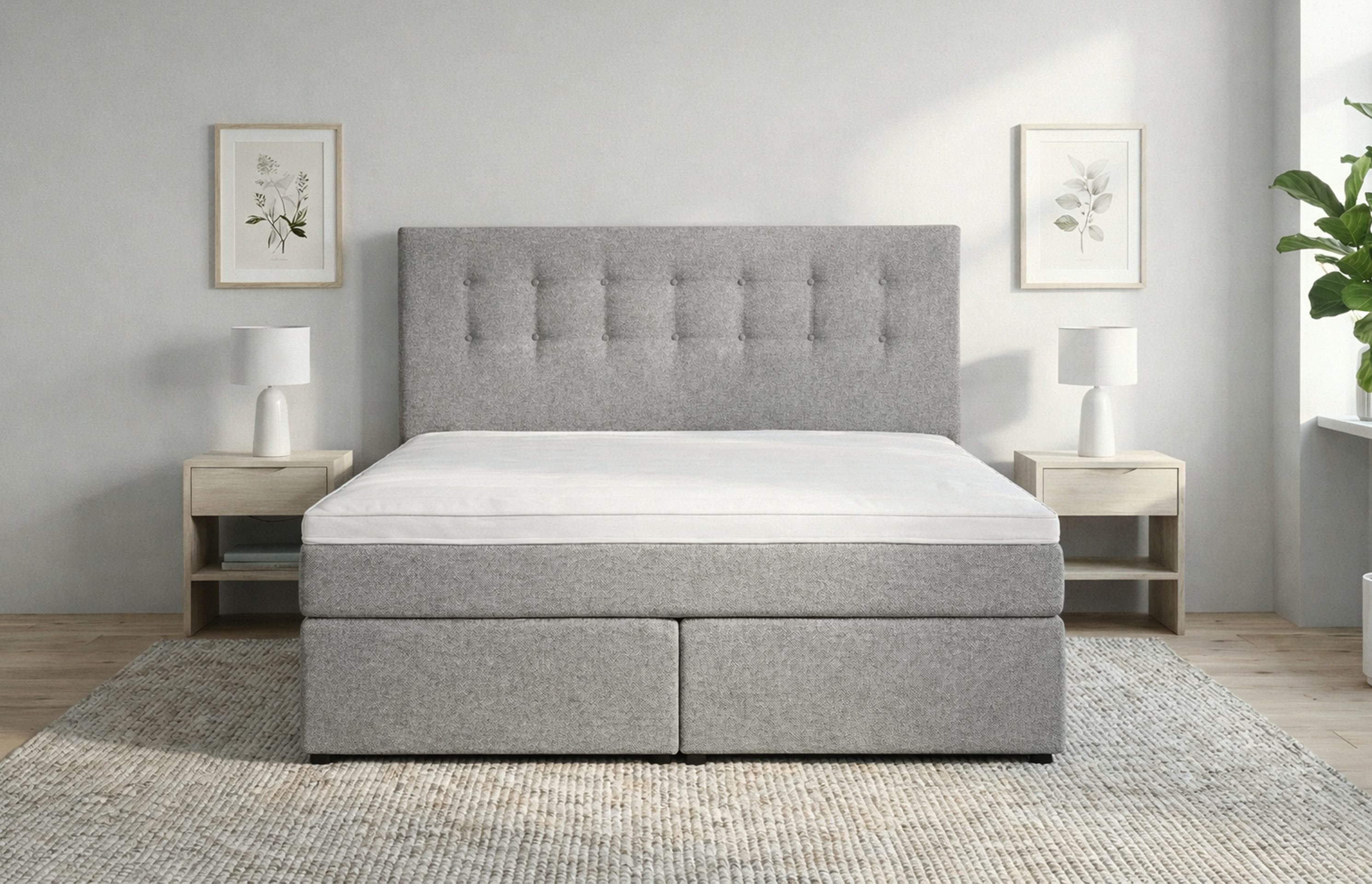 Tesla Dreams Boxspringbett Ankona mit 2 Schubladen – 7-Zonen Taschenfederkernmatratze H2/H3 (inkl. Topper, Luxus Schlafgefühl)