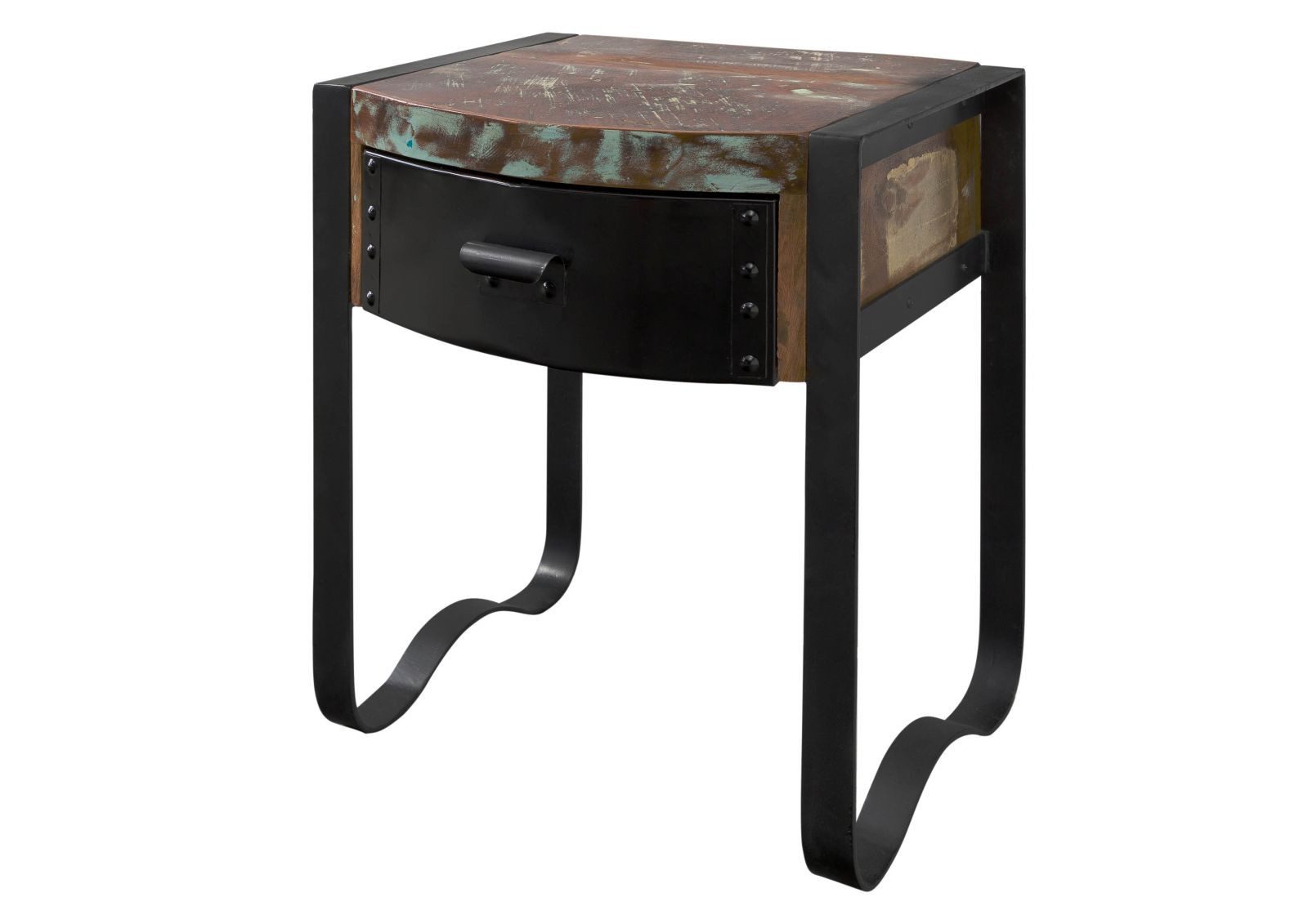 Massivmoebel24 Nachttisch INDUSTRIAL#11 (Massivholz, Massivholztisch), Nachttisch Altholz 50x40x60 mehrfarbig lackiert INDUSTRIAL #11