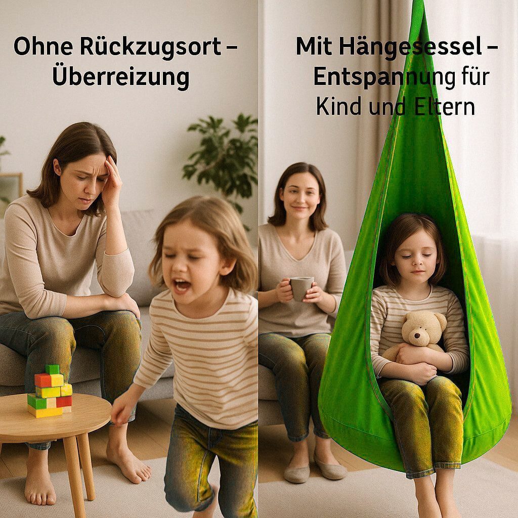 Kronenberg Hängehöhle (Hängesitz Set, Kinder-Hängesessel aus Baumwolle), bis 80 kg, inkl. Aufhängung & Luftpumpe, für drinnen & draußen