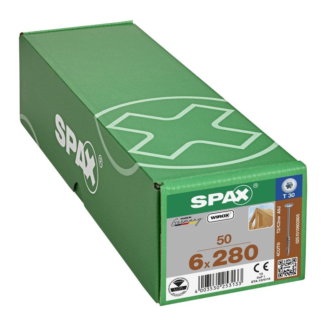 SPAX weiß Spanplattenschraube 6x280 50 (Stahl St), verzinkt, HI.FORCE, mm
