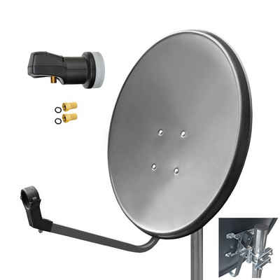 ARLI 60cm HD Sat Anlage Digital Single LNB + 2 F-Stecker SAT-Antenne (60 cm, Stahl)