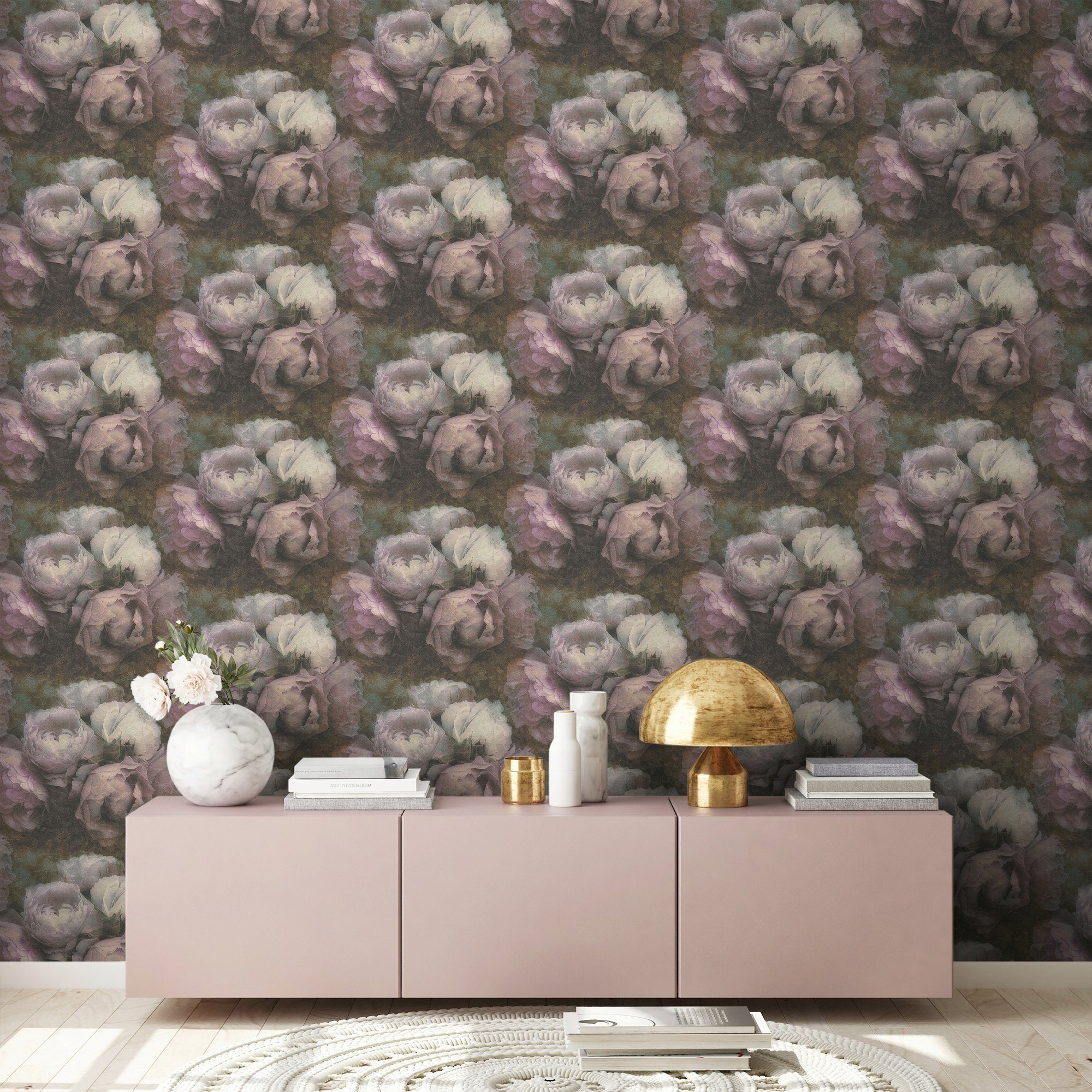 Romantic New Vliestapete Rosen, floral, Tapete walls romantischen Dream Walls lila/grau living Blumen mit